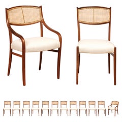 Breathtaking Set of 14 Walnut Cane Dining Chairs by Barney Flagg, circa 1960