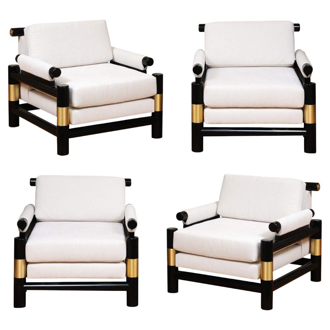Breathtaking Set of 4 Modern Floating Pagoda Club Chairs by Baker, circa 1980