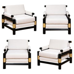 Vintage Breathtaking Set of 4 Modern Floating Pagoda Club Chairs by Baker, circa 1980