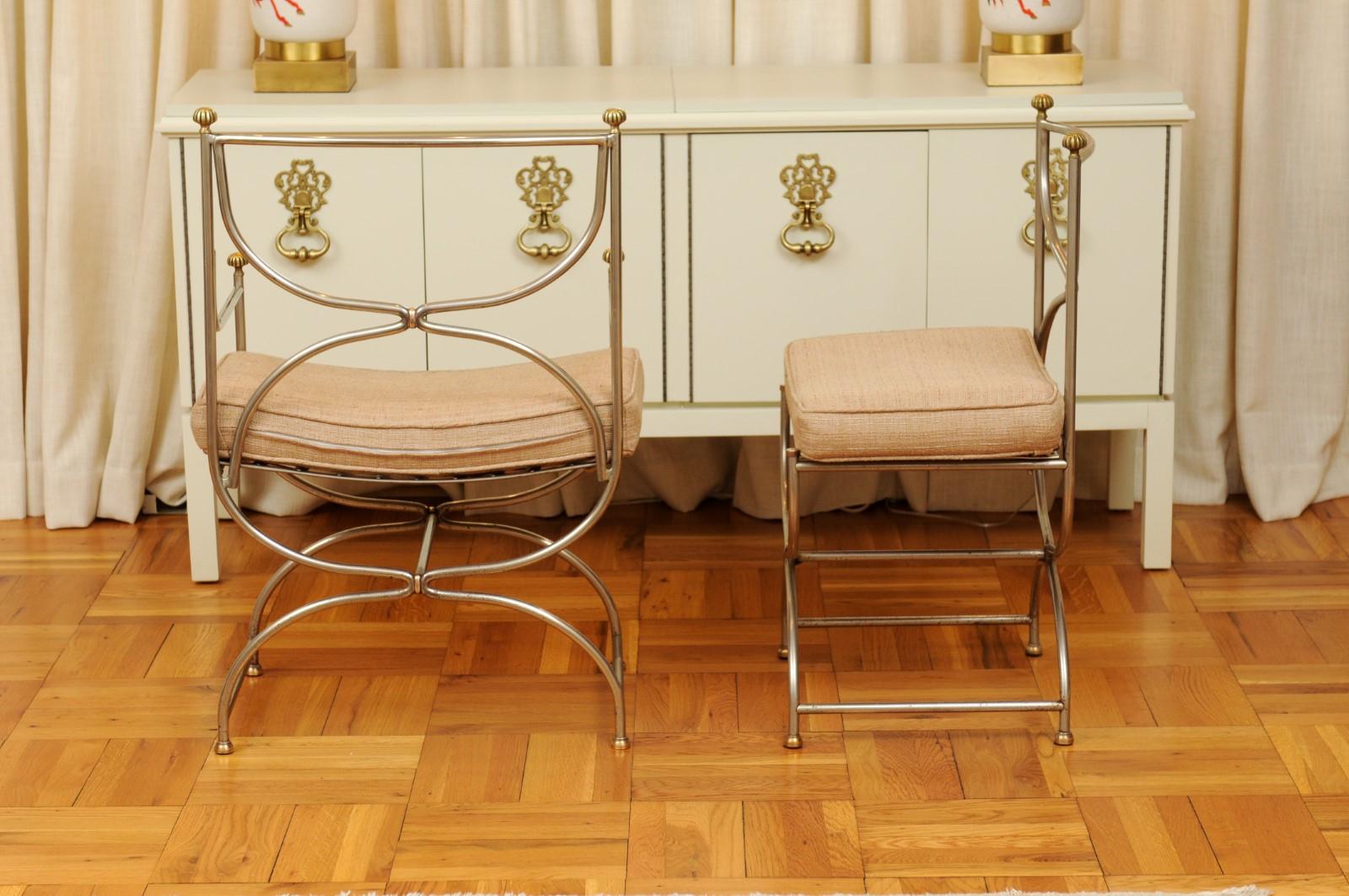 Breathtaking Set of 6 Polished Steel and Brass Chairs by Maison Jansen, 1965 For Sale 6