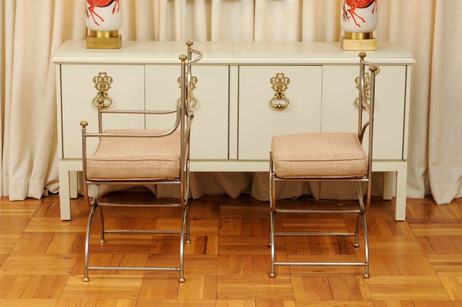 Breathtaking Set of 6 Polished Steel and Brass Chairs by Maison Jansen, 1965 For Sale 7