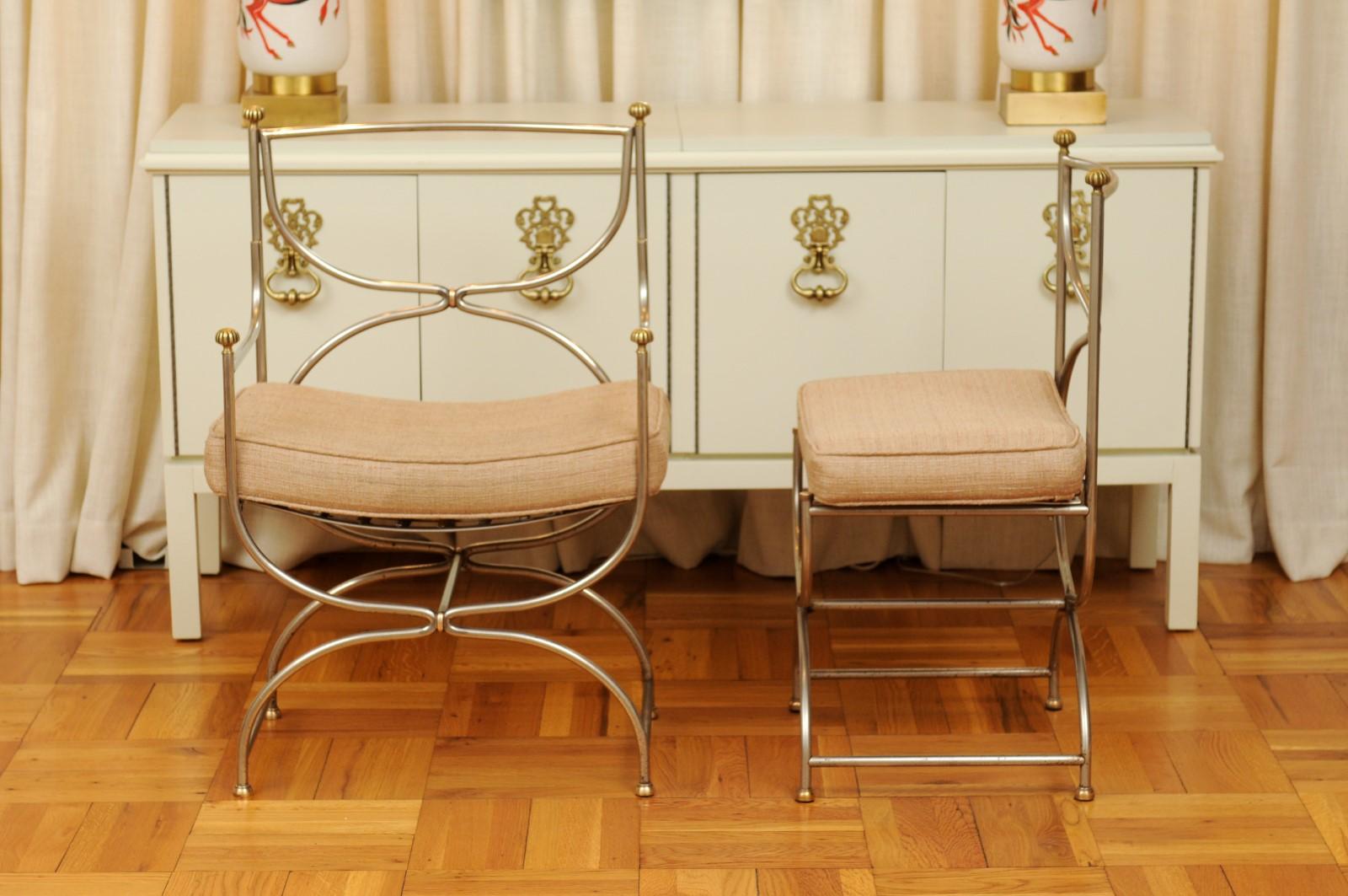 Breathtaking Set of 6 Polished Steel and Brass Chairs by Maison Jansen, 1965 For Sale 8