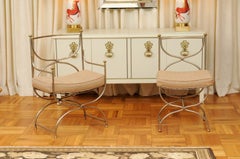 Breathtaking Set of 6 Polished Steel and Brass Chairs by Maison Jansen, 1965