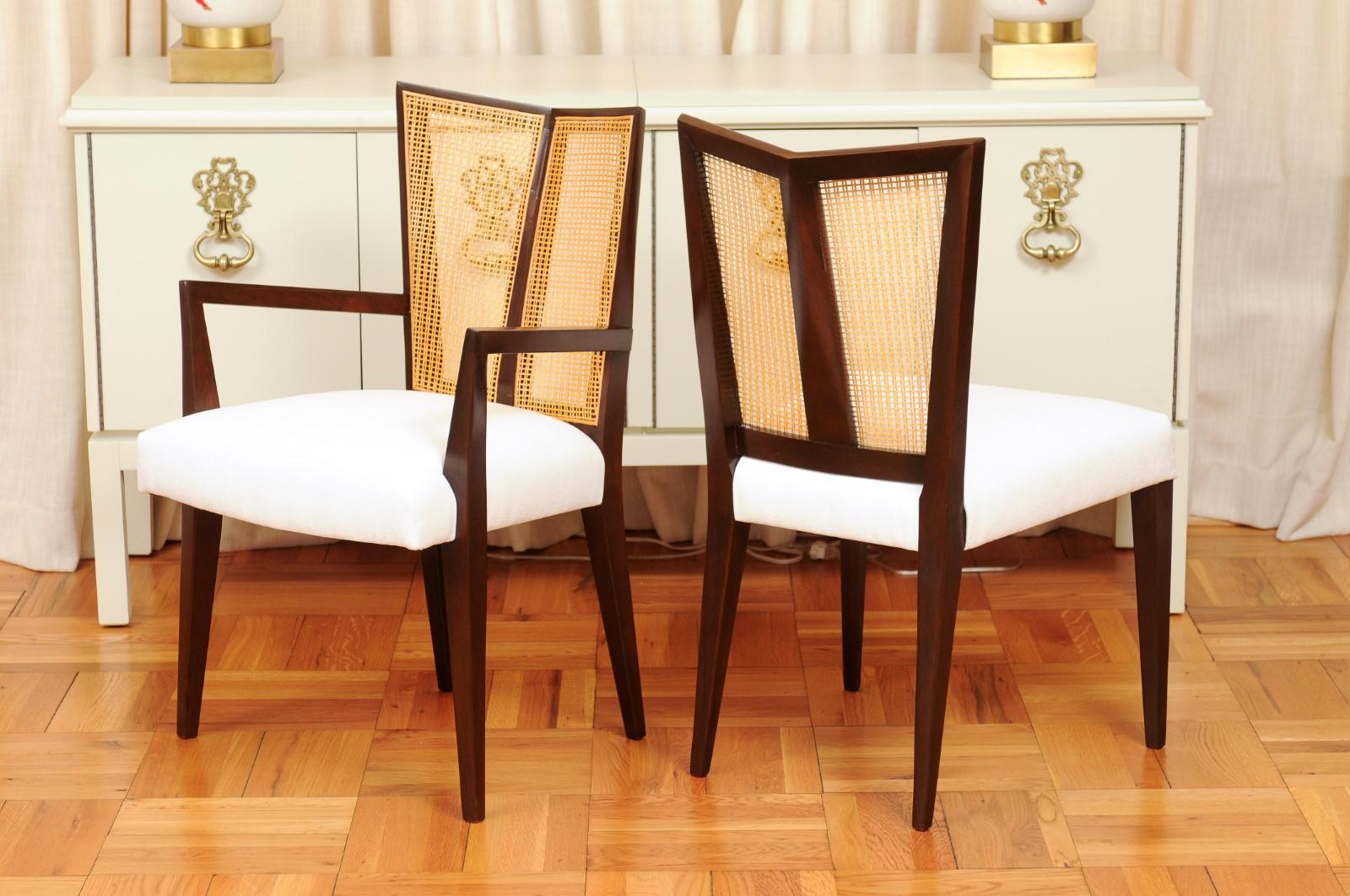 Breathtaking Set of 8 Modern V-Back Cane Chairs by Michael Taylor, circa 1960 For Sale 13