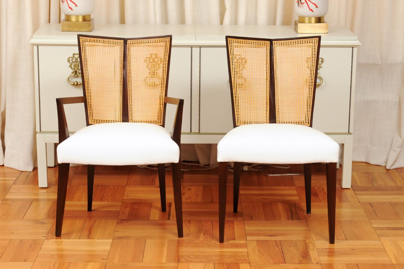 Mid-20th Century Breathtaking Set of 8 Modern V-Back Cane Chairs by Michael Taylor, circa 1960 For Sale