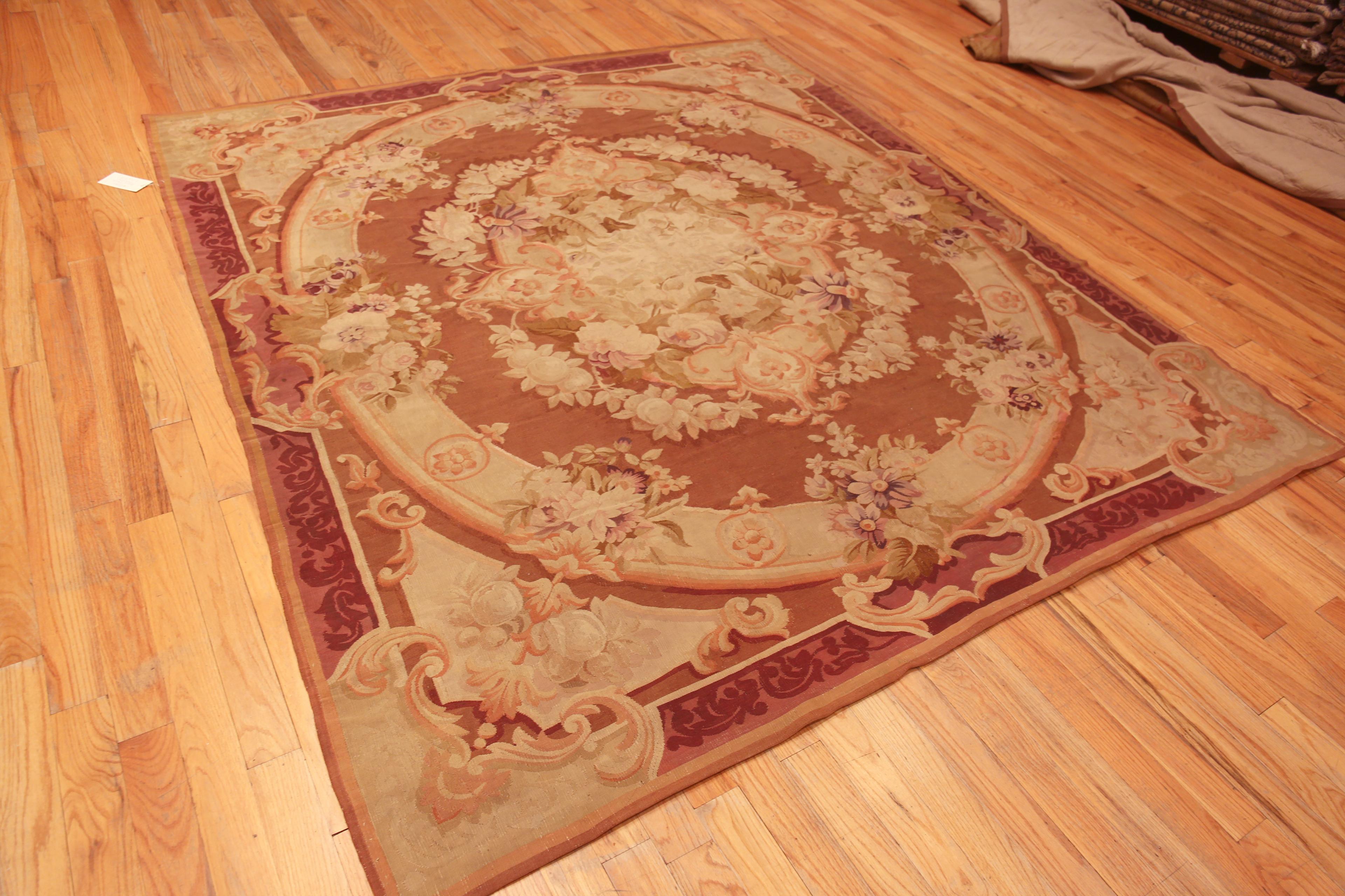 Breathtaking Small Floral Antique French Aubusson Rug, country of origin: France, Circa date: 1880