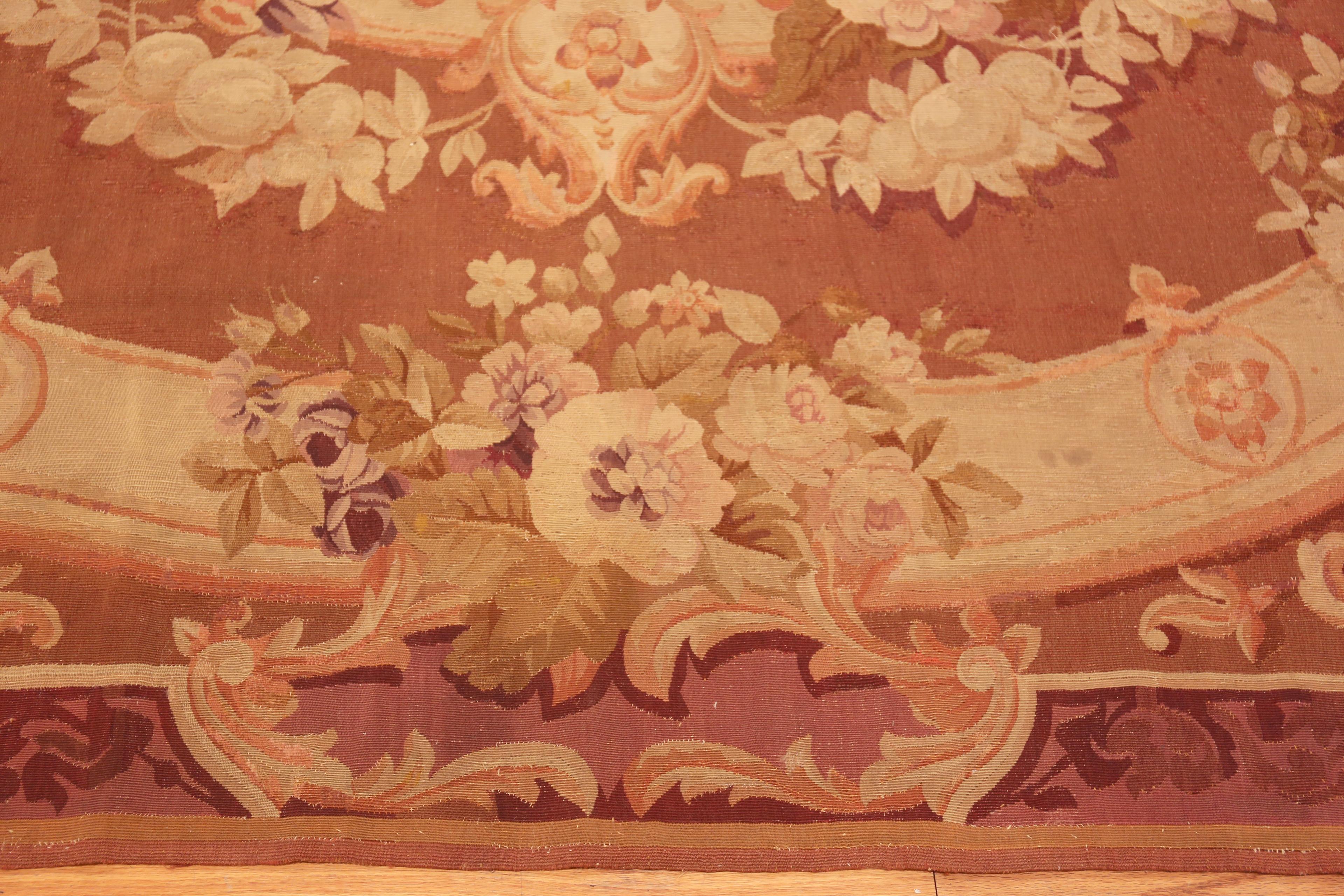 Hand-Woven Nazmiyal Collection Small Floral Antique French Aubusson Rug 7'8