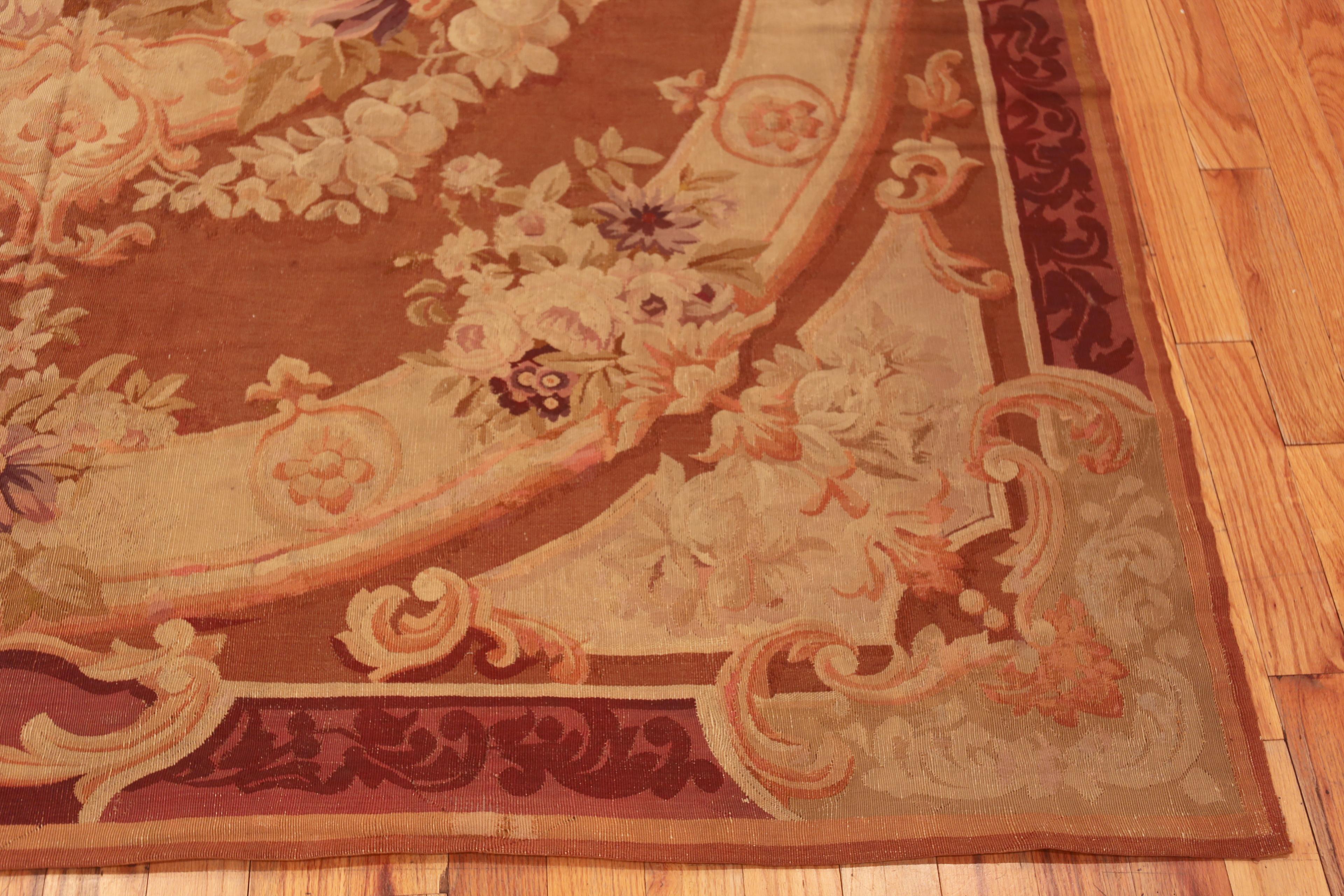 19th Century Nazmiyal Collection Small Floral Antique French Aubusson Rug 7'8