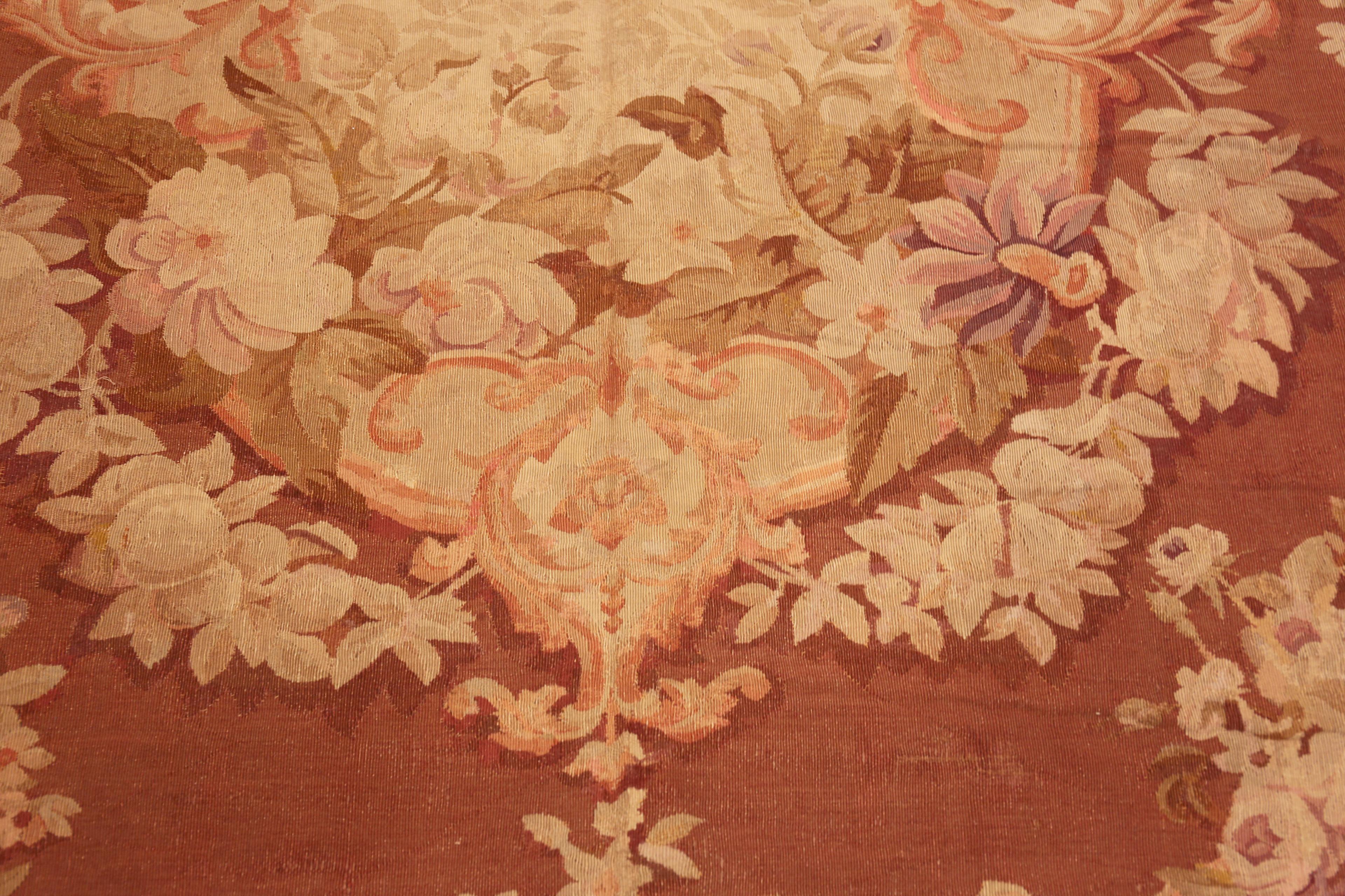 Wool Nazmiyal Collection Small Floral Antique French Aubusson Rug 7'8