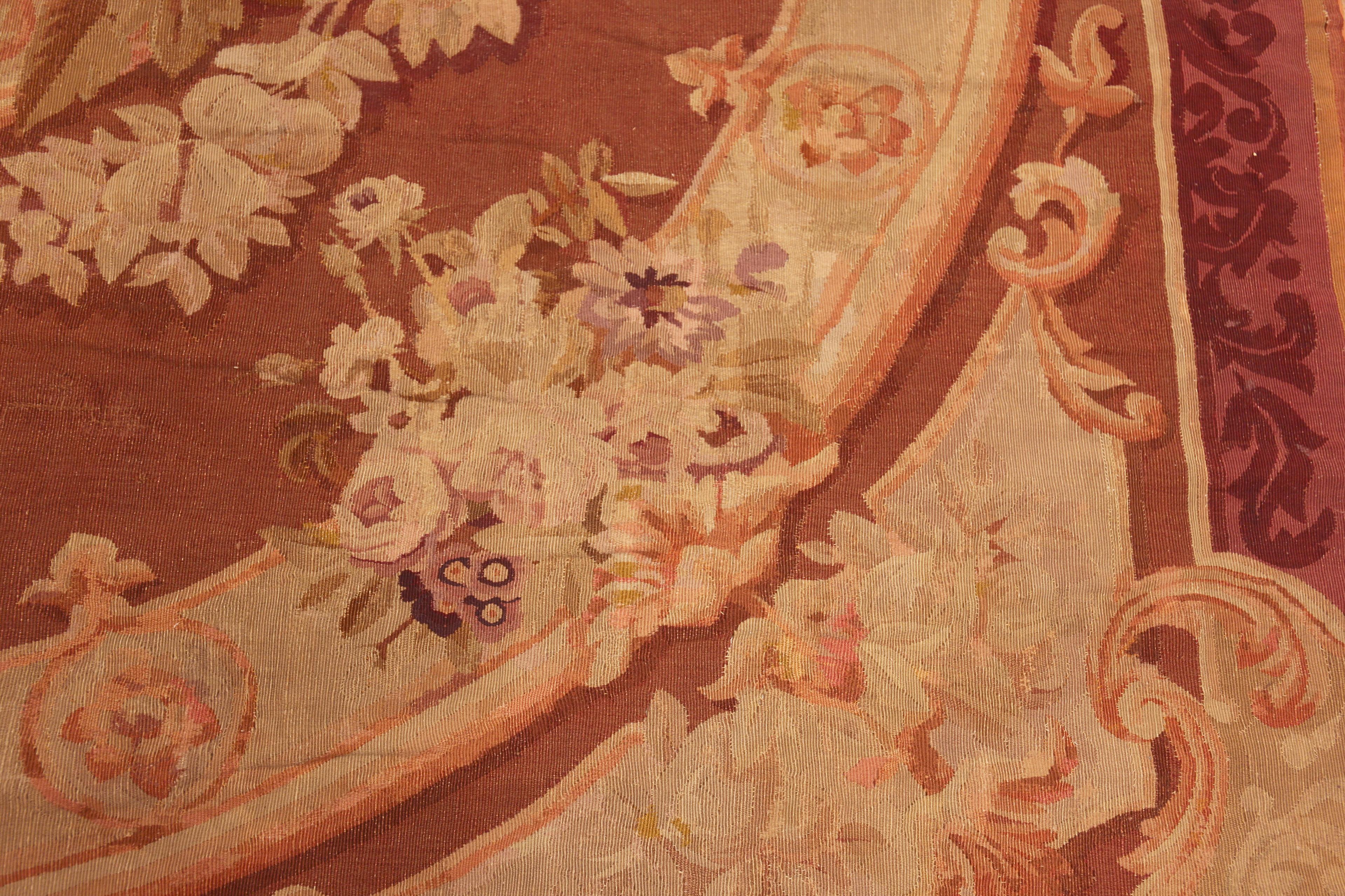 Nazmiyal Collection Small Floral Antique French Aubusson Rug 7'8