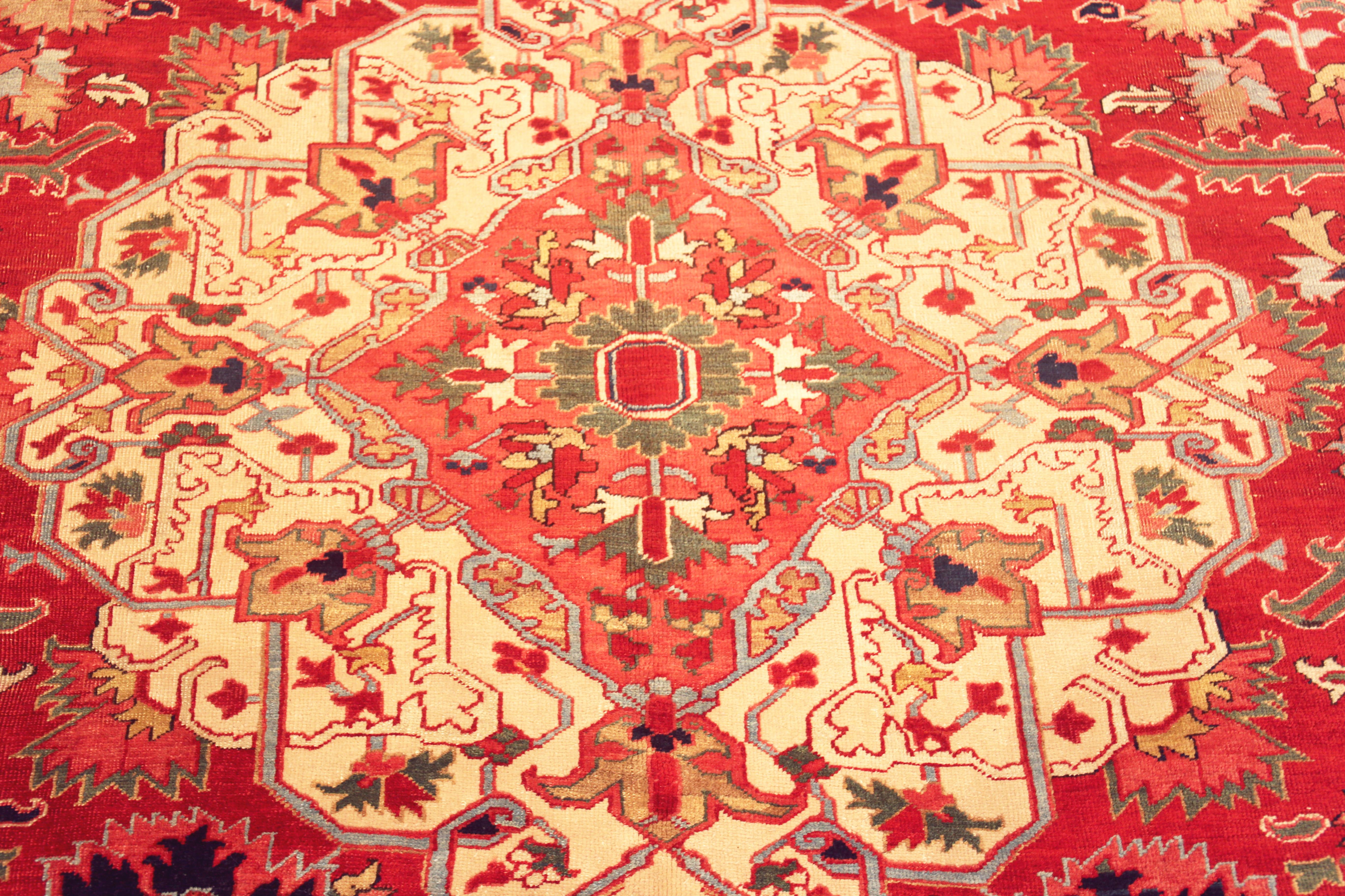 Hand-Knotted Breathtaking Square Antique Persian Serapi Area Rug 9'1