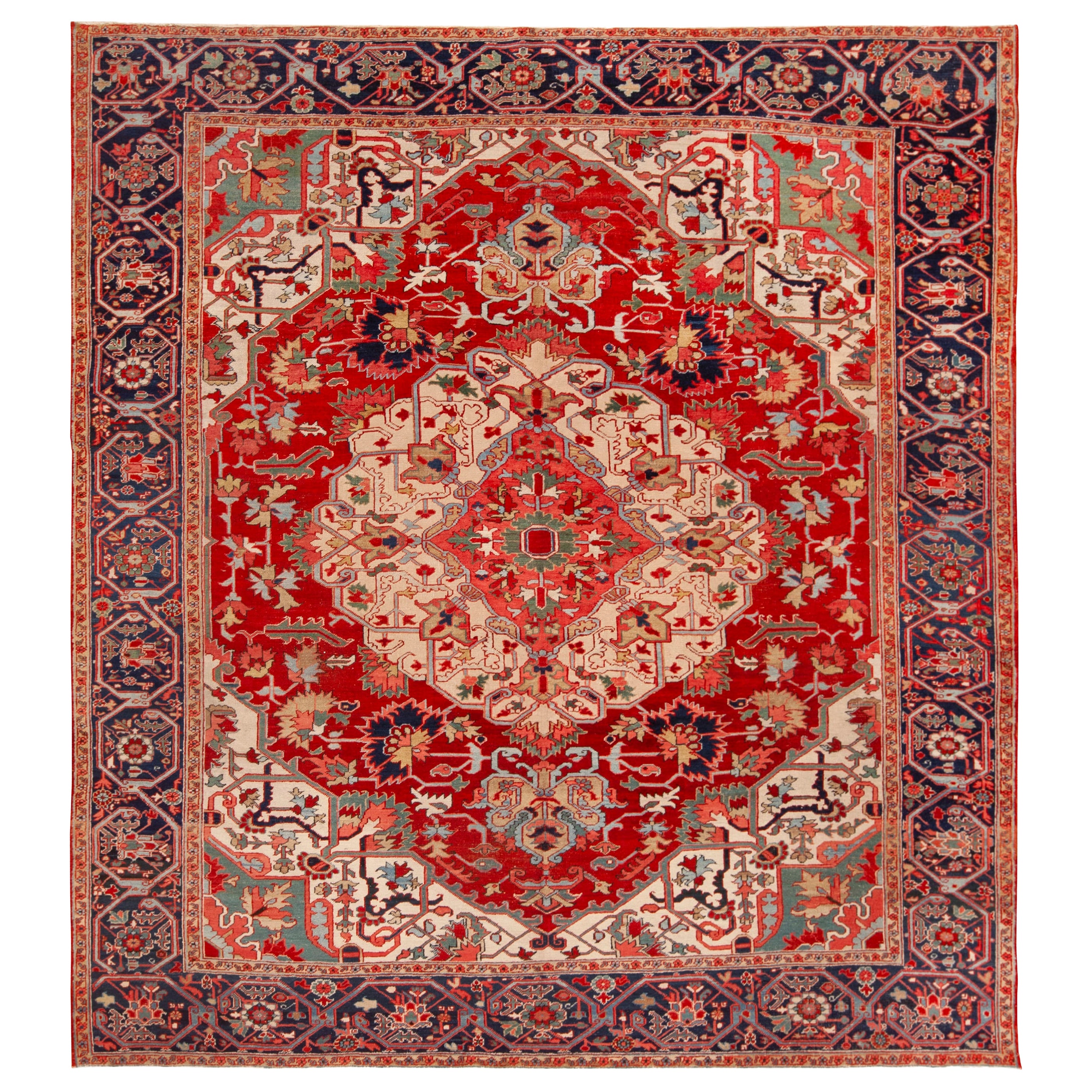Breathtaking Square Antique Persian Serapi Area Rug 9'1" x 9'9"