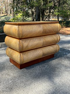 Breathtaking Vintage Cane Bullnose Commode, Italy, c 1980 - Pair Available