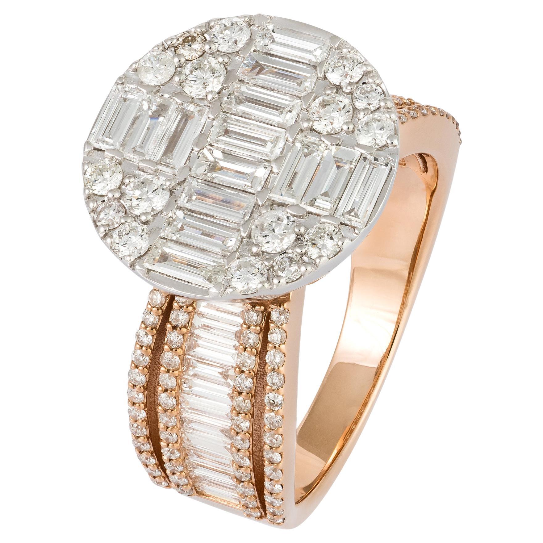 Breathtaking  White Pink 18K Gold White Diamond Ring For Her