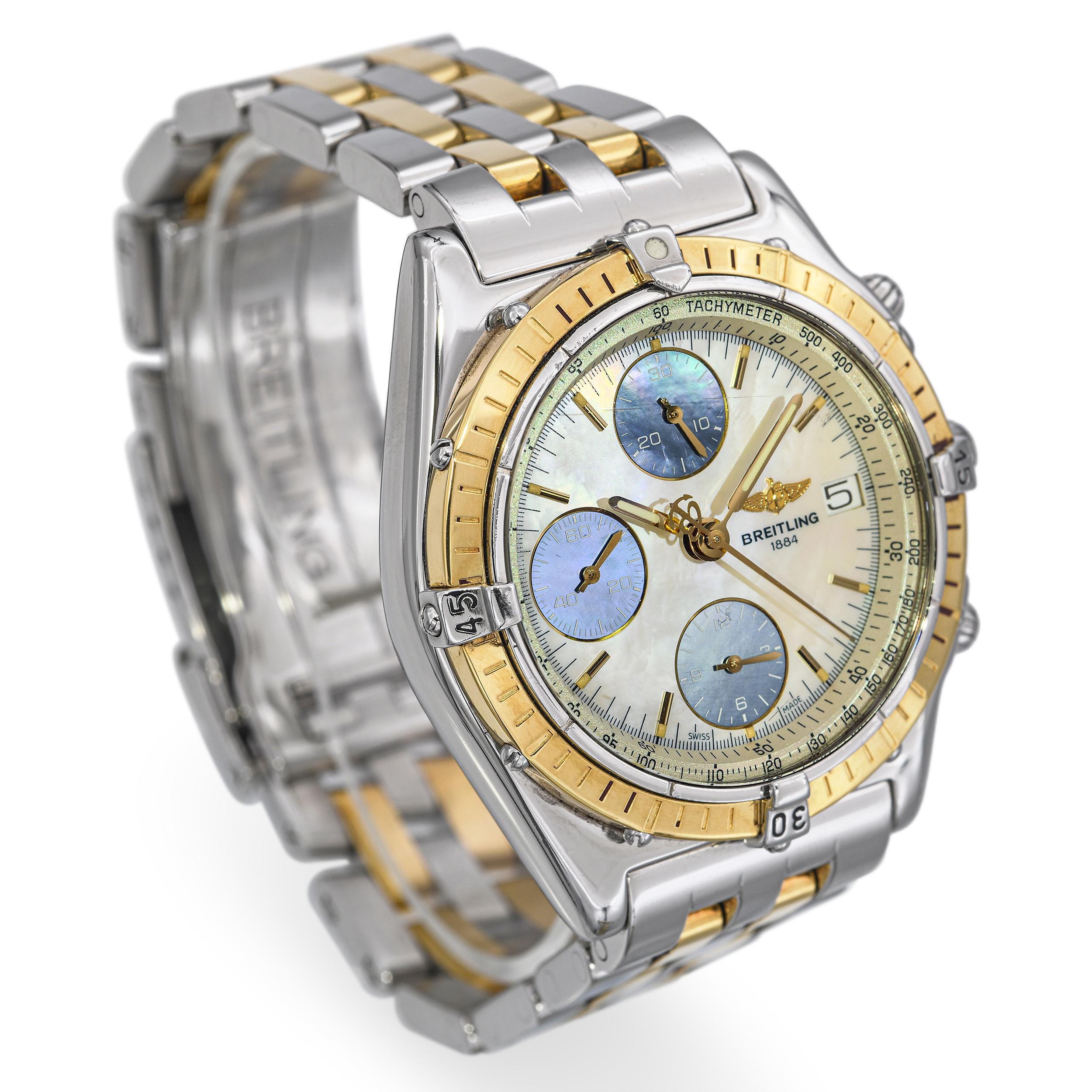 BreBreitling 18K Gold/Stahl Chronomat GT Perlmutt Zifferblatt D13050 Herrenuhr im Zustand „Hervorragend“ im Angebot in New York, NY