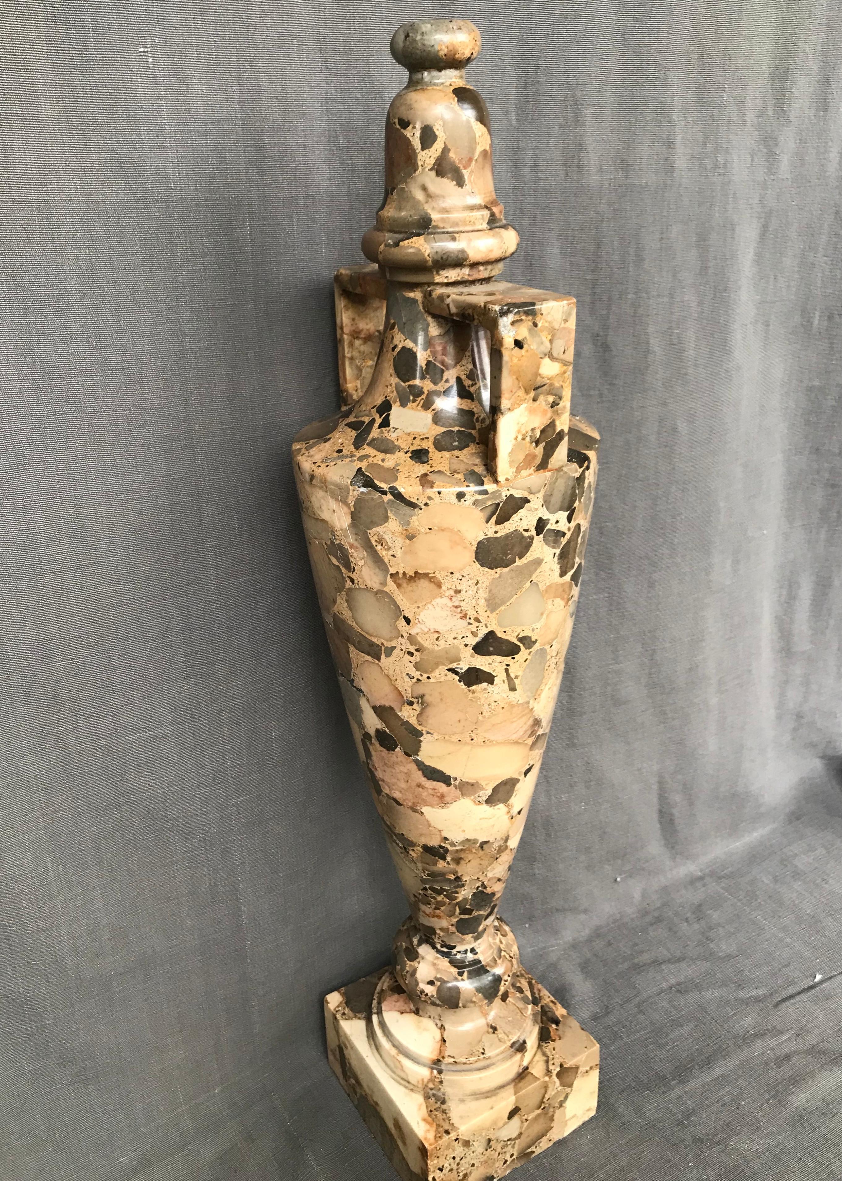 Hand-Carved Breccia Marble Amphora Urn For Sale
