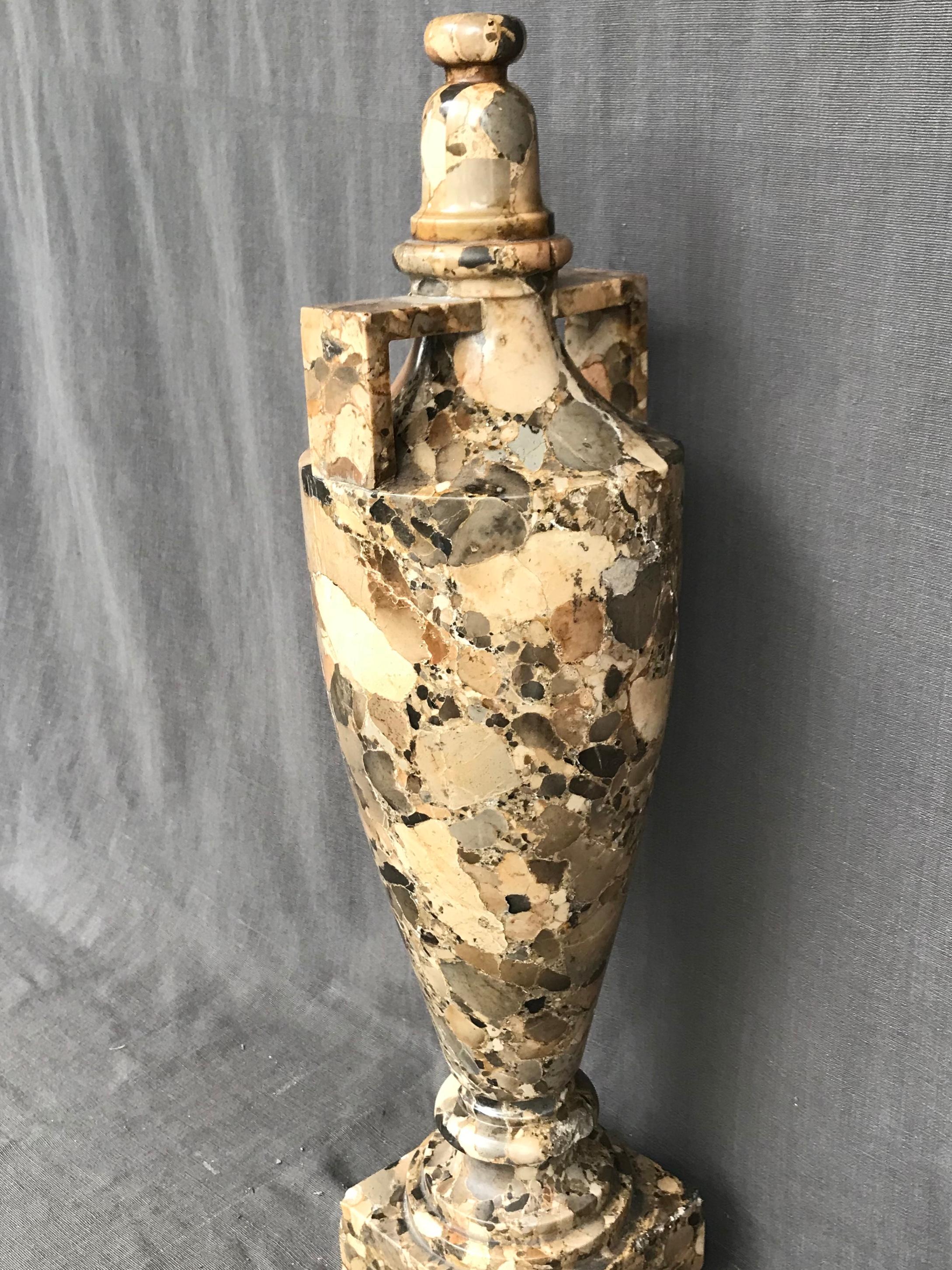 Hand-Carved Breccia Marble Amphora Urn For Sale