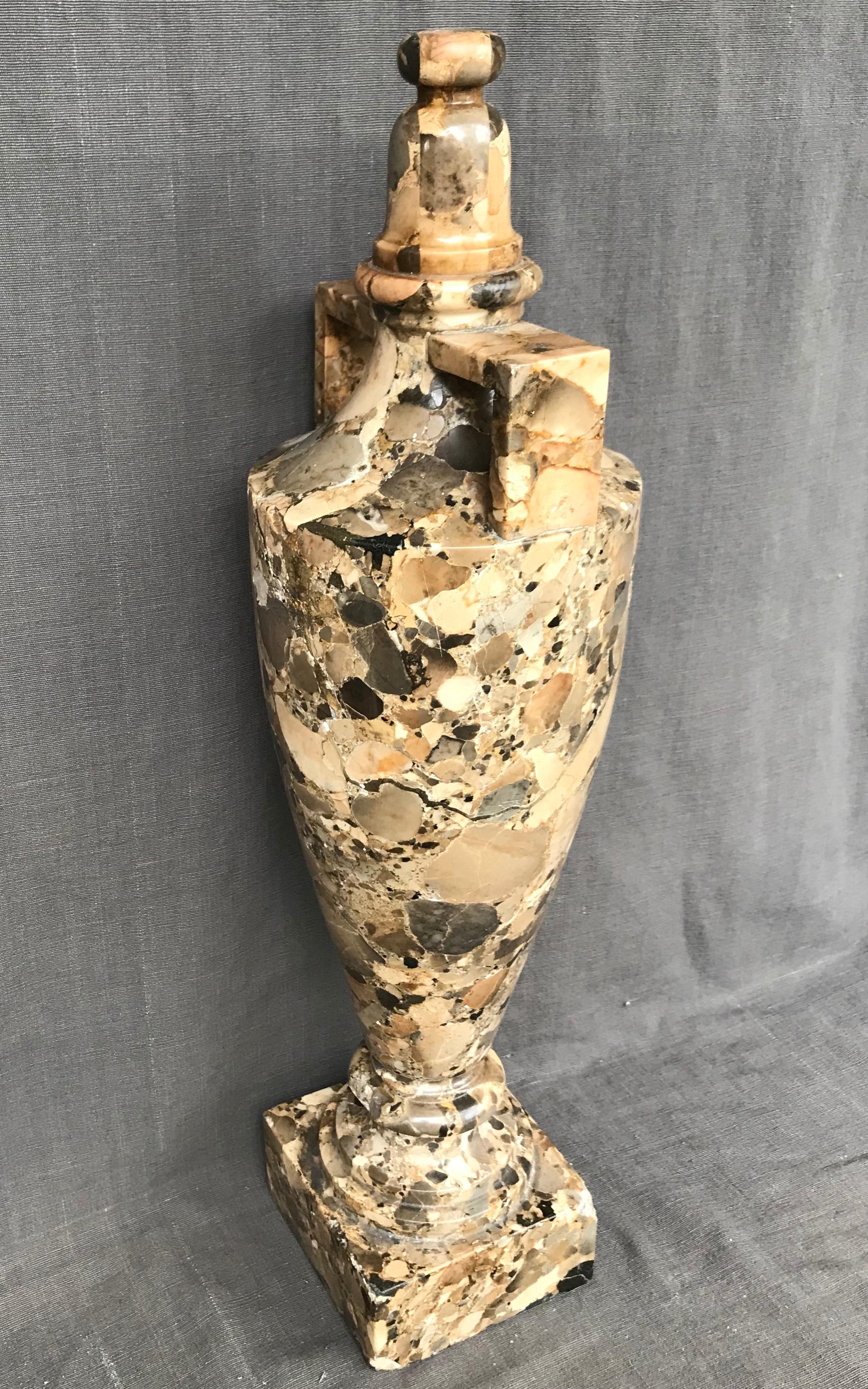 Breccia Marble Amphora Urn In Good Condition For Sale In New York, NY