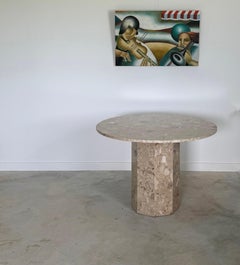 Breccia Marble Ello Round Dining Table Late 20th C Minimalist Maximalist Tan