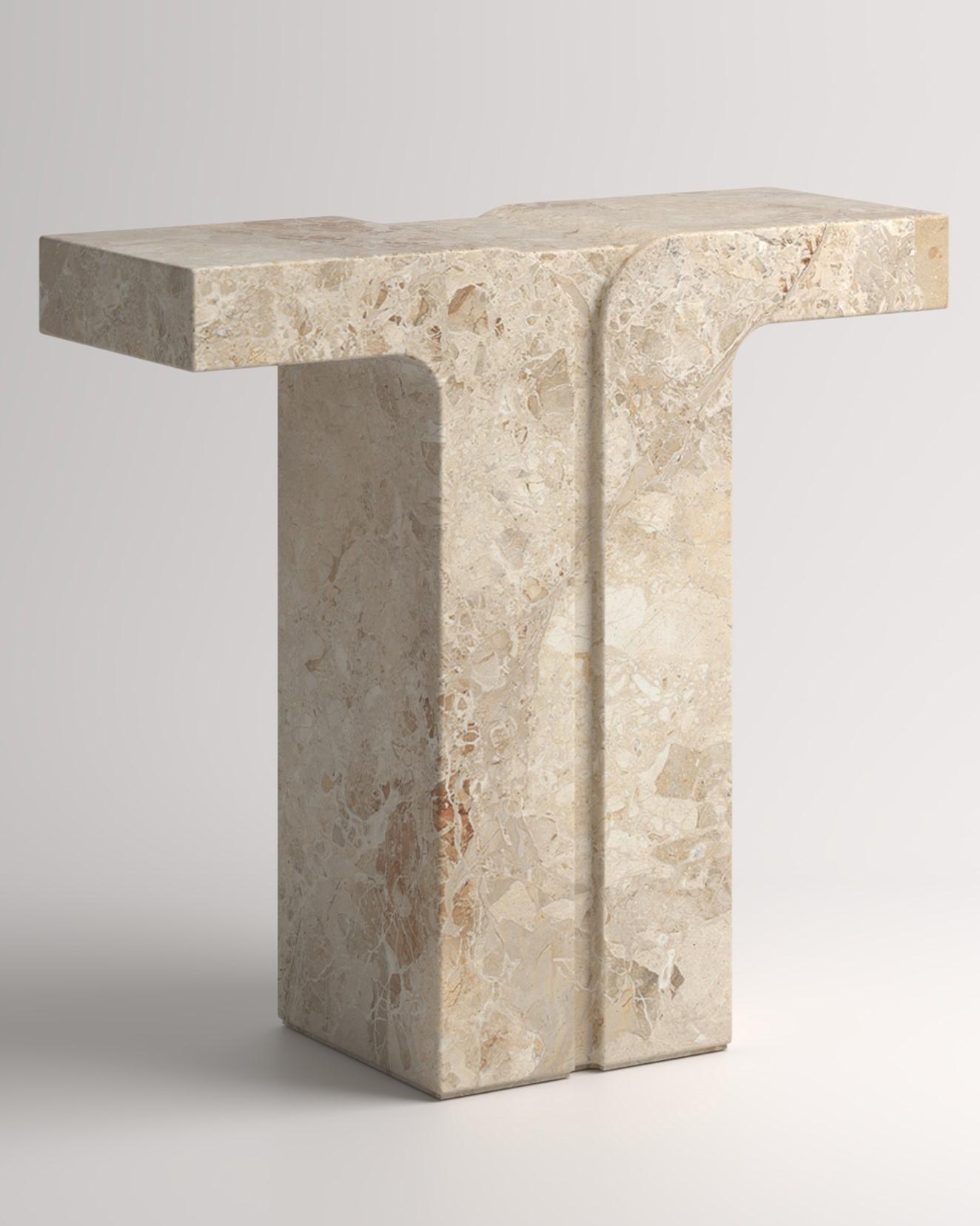 Fully appreciate all the beauty of marble, thanks to a console carved entirely from a single block of marble the T console is an elegant and luxurious design object that can enhance its surroundings, illuminating it with a refined aura given by the