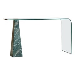 Breccia Verde Marble + Bent‑Glass Console Table, Europe Circa 1970