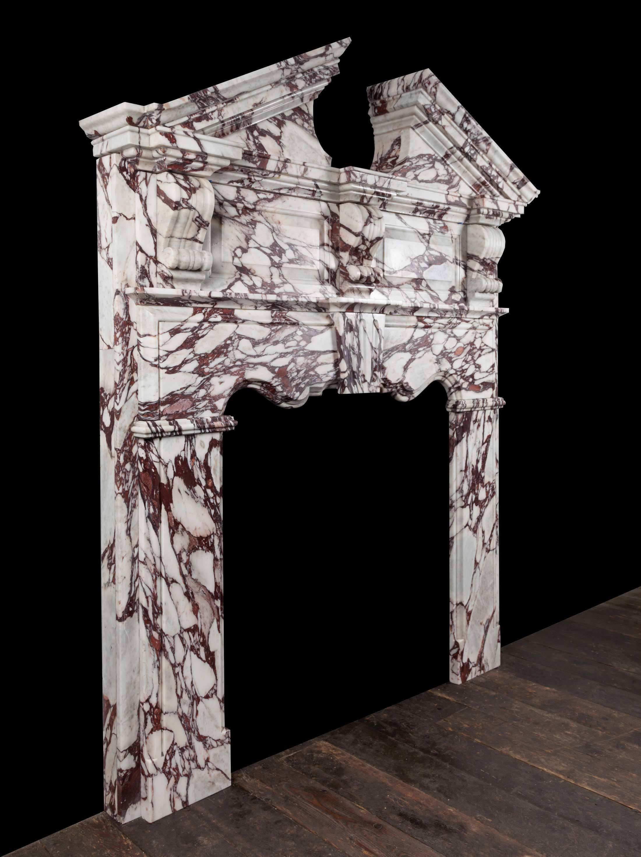 Palladian Ryan & Smith Pearce Breccia Viola Marble Mantelpiece