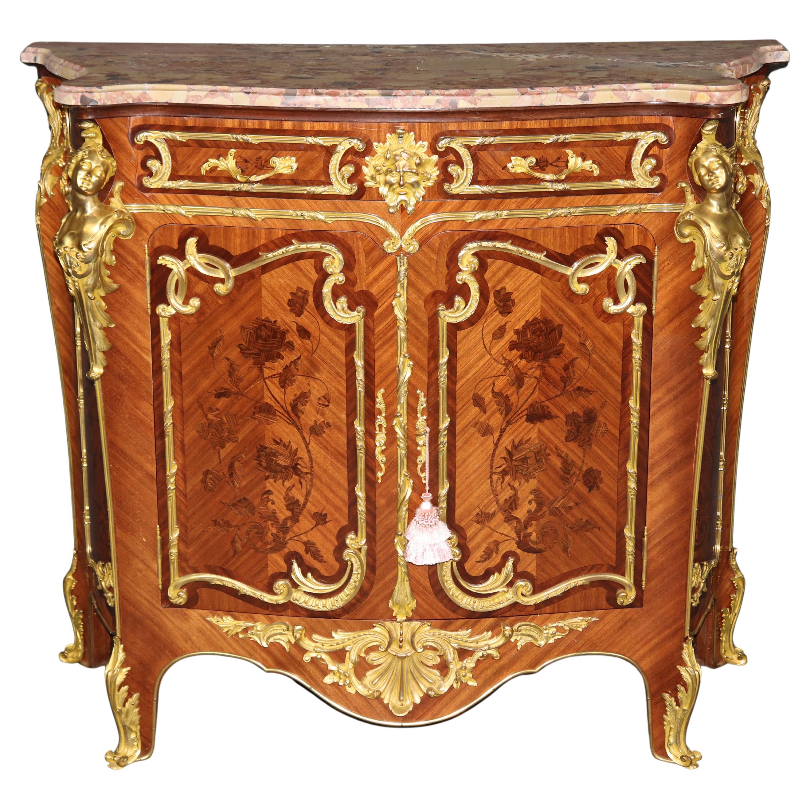 Buffet con figura di fanciulla in marmo di Breche D'Alep, bronzo, Fontaine Bleu, Attribuito in vendita