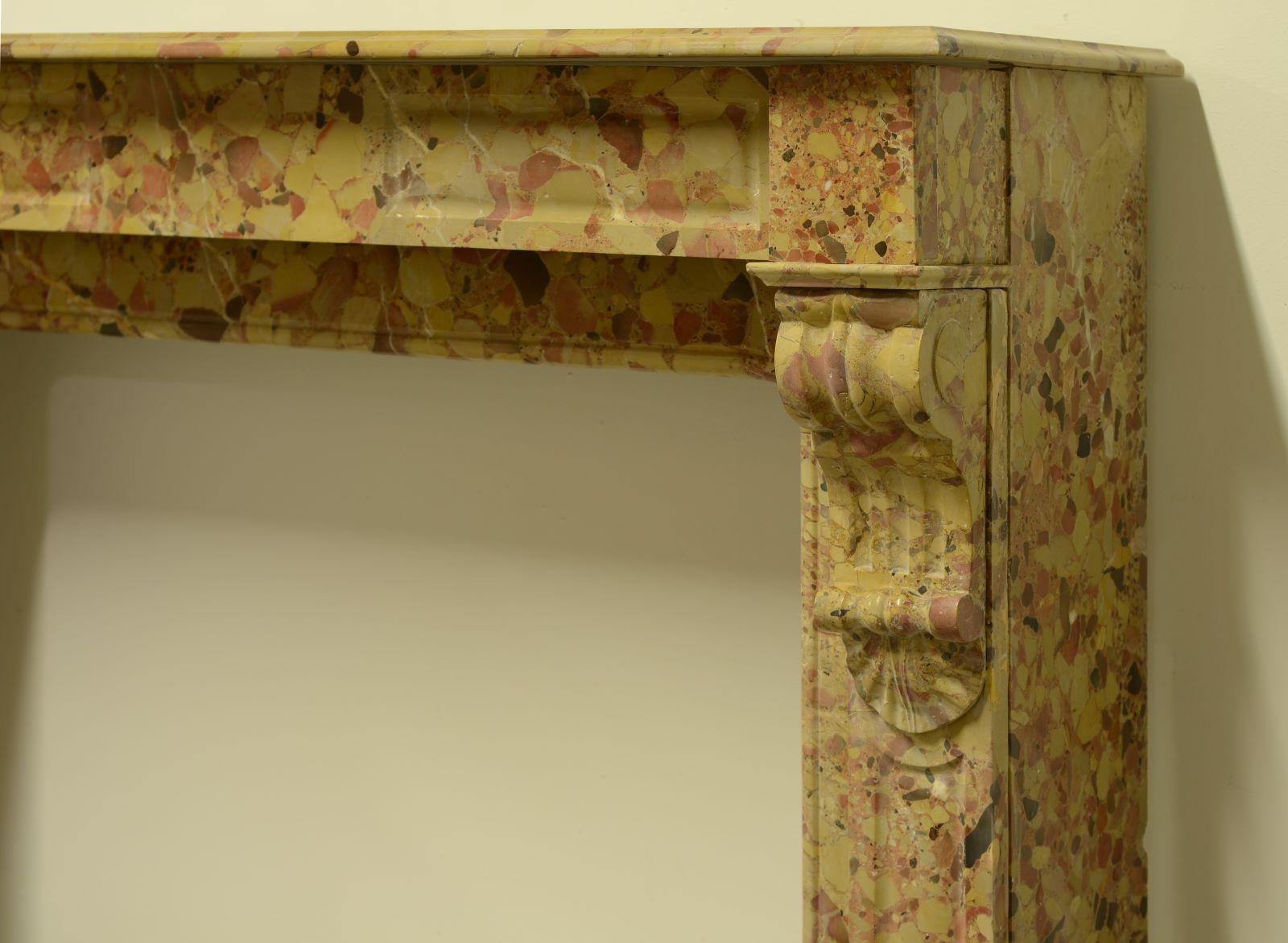 19th Century Breche D' Alep Marble Fireplace Mantel For Sale