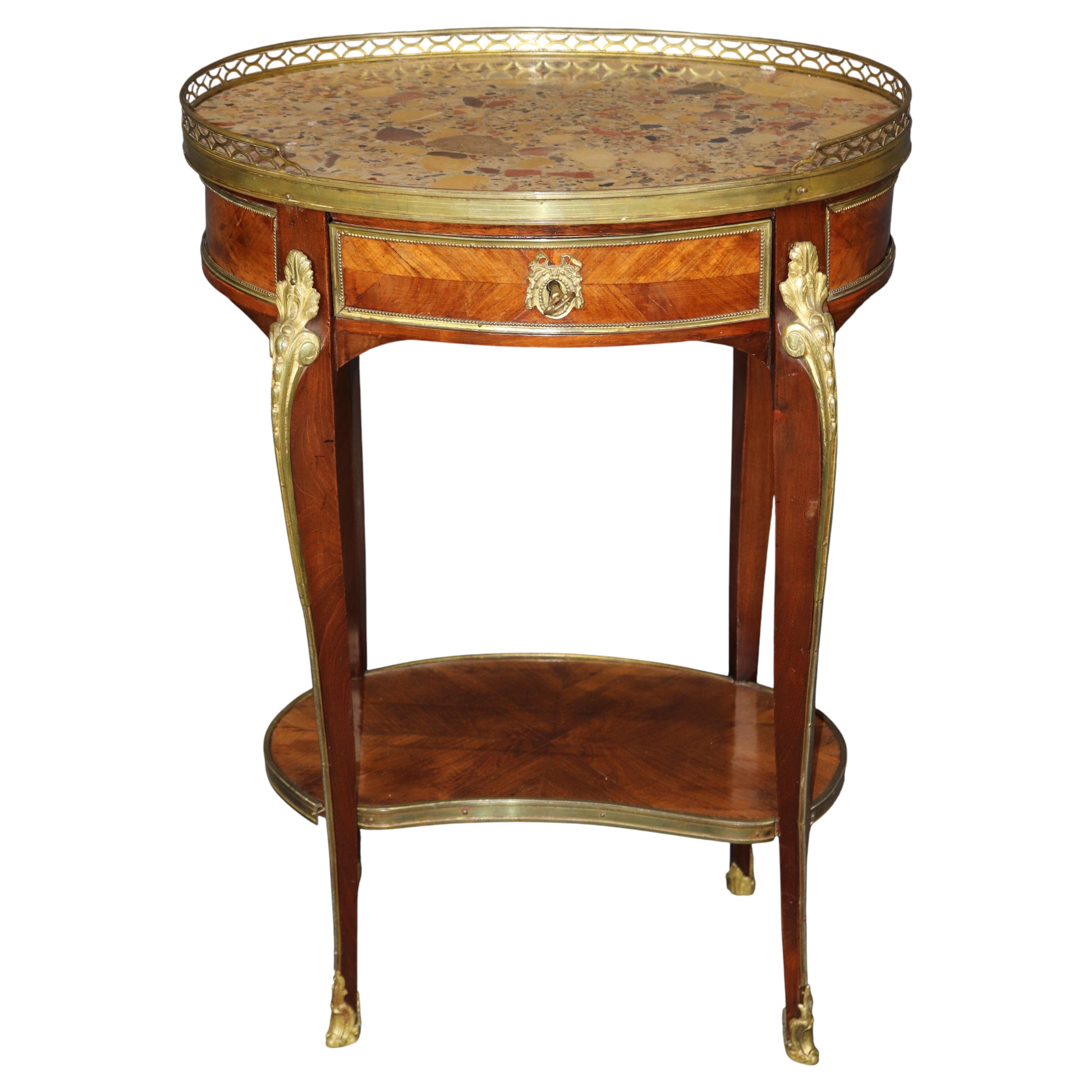 Breche D' Alep Marble French Louis XV Style Bronze Mounted 2 Tier End Table For Sale