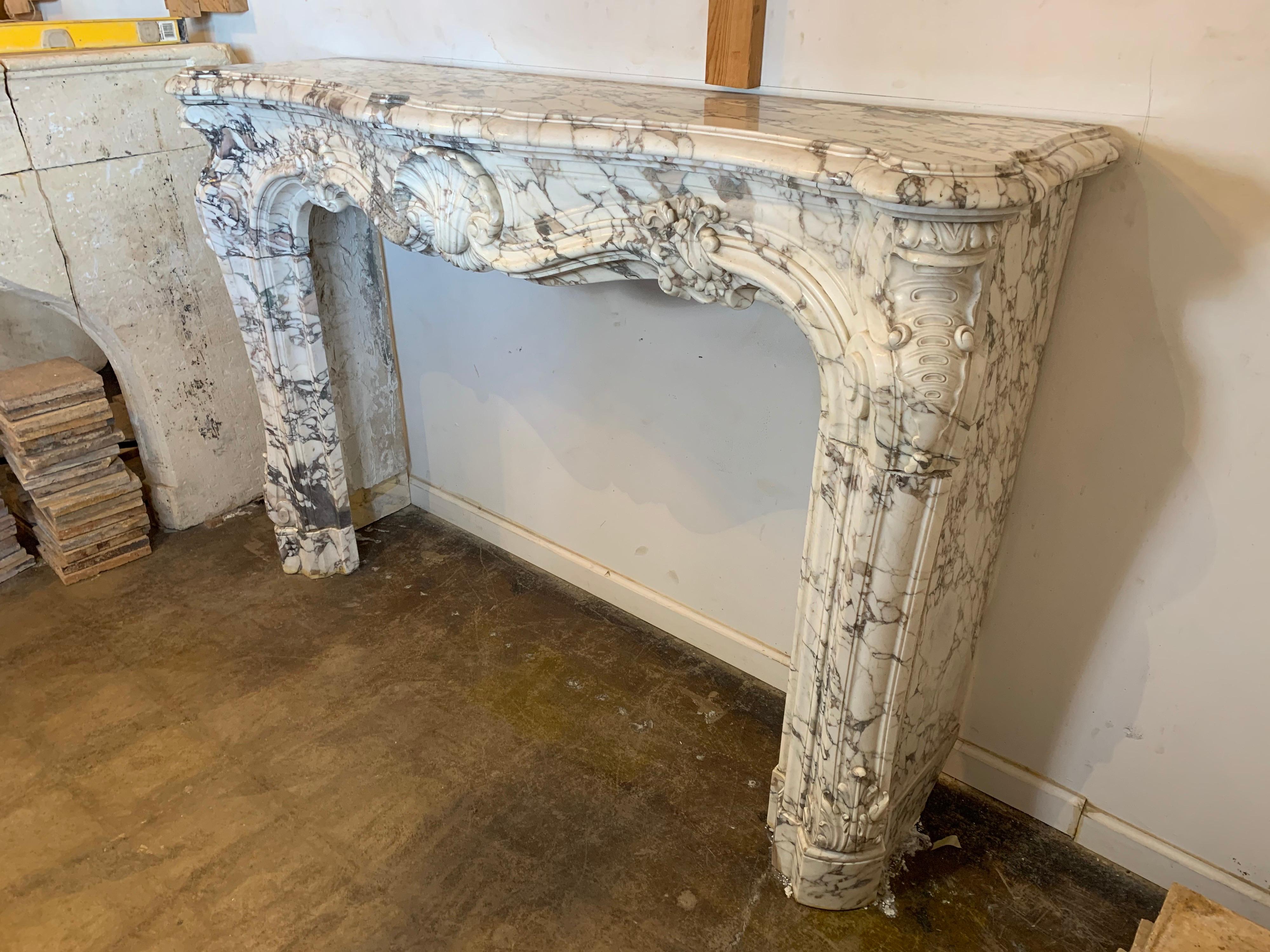 18th Century Breche Marble Fireplace from Italy In Good Condition For Sale In Dallas, TX