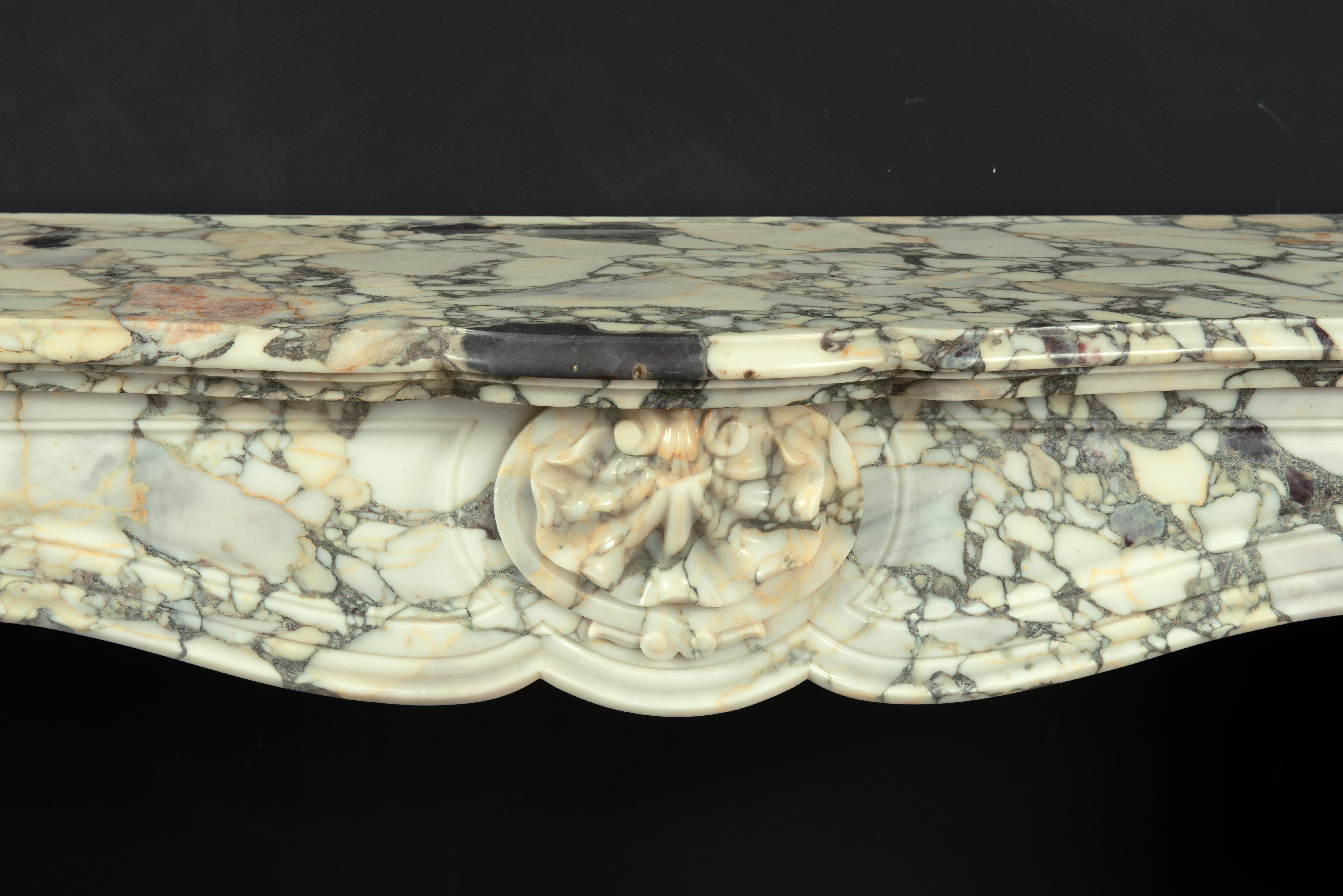 French Breche Marble Louis XV Fireplace Mantel