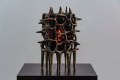 Sculptural Table Lamp in Cast Bronze and Blown Glass