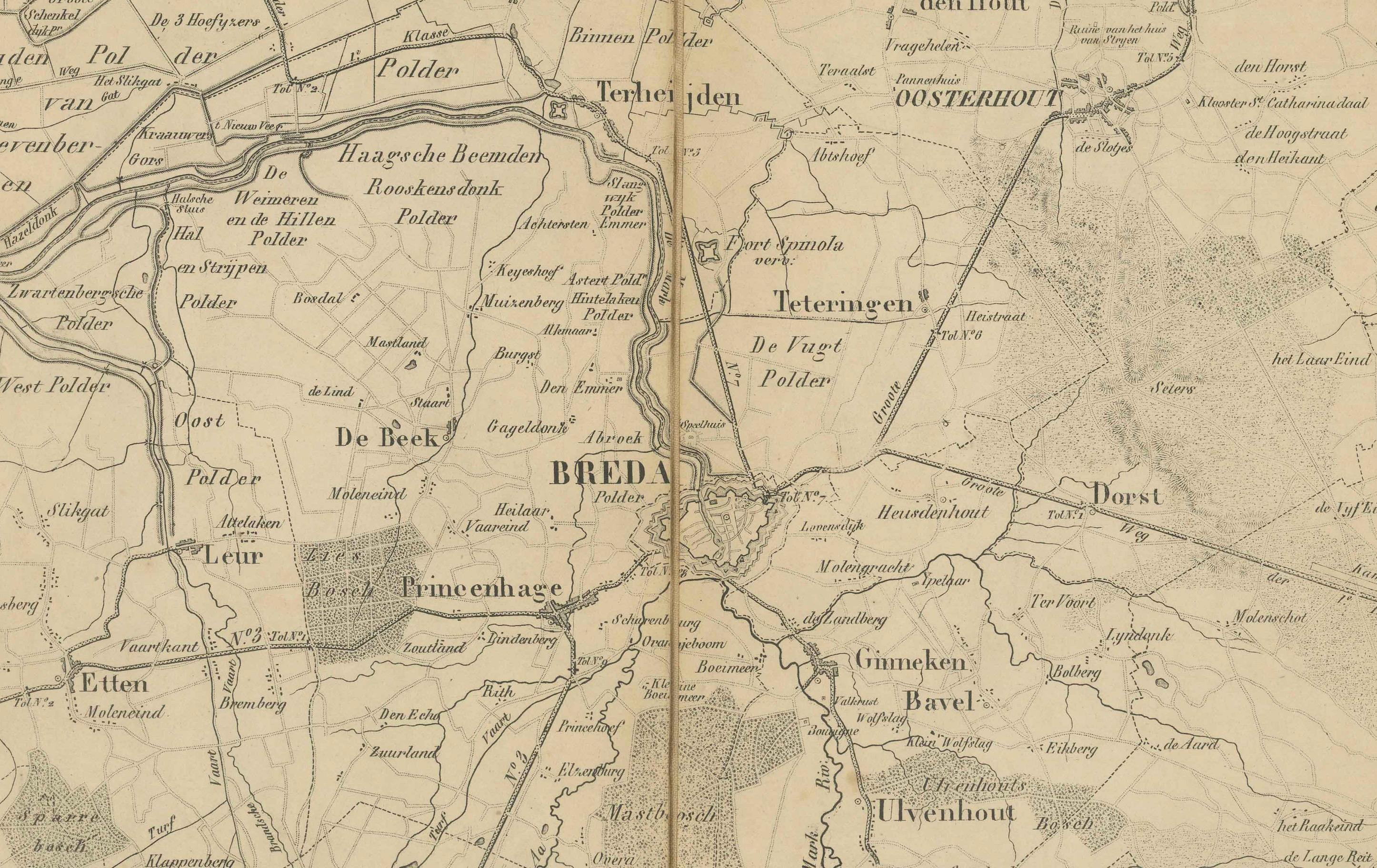 19th Century Breda North Brabant Map, Published in 1842 – Antique Dutch Folding Map For Sale