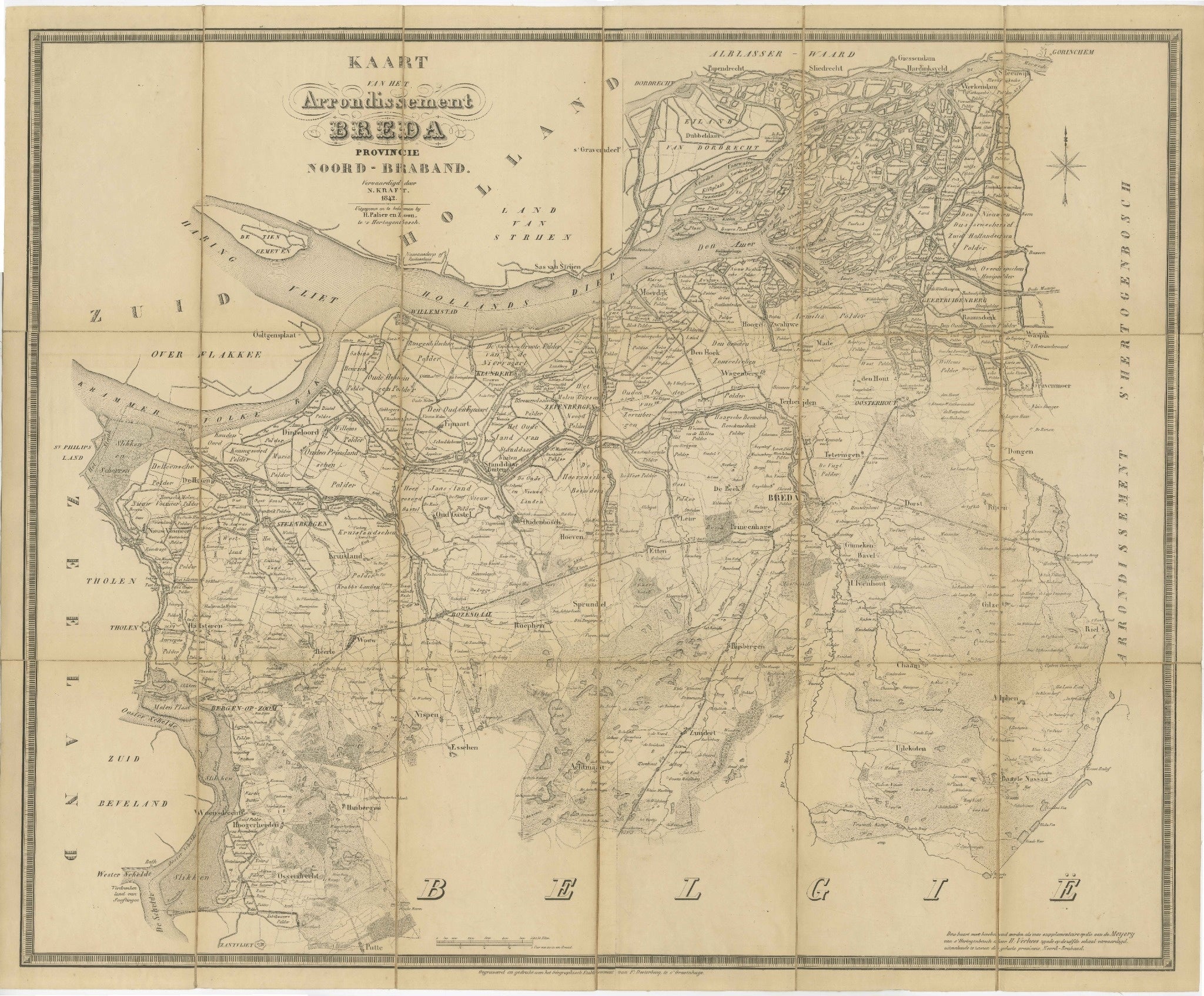 Breda North Brabant Map, Published in 1842 – Antique Dutch Folding Map For Sale
