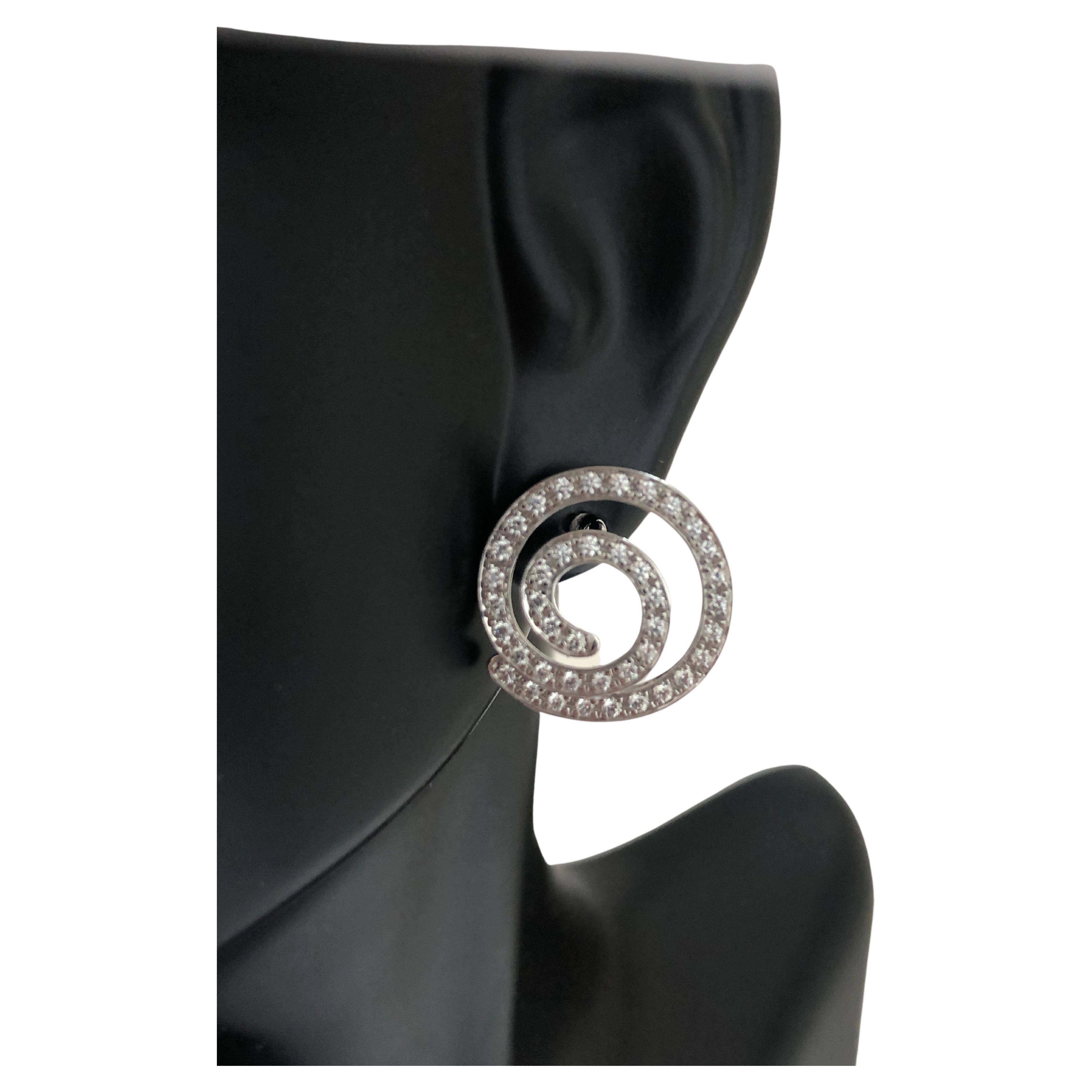 Breguet 18k White Gold Diamond Stud Swirl Pavee
 Earrings For Sale