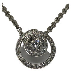 Breguet 18k White Gold Round Cut Swirl Diamond Solitaire Necklace