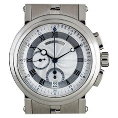 Used Breguet 18 Karat White Gold Silver Dial Marine Chronograph B&P 5827BB/12/BZ0