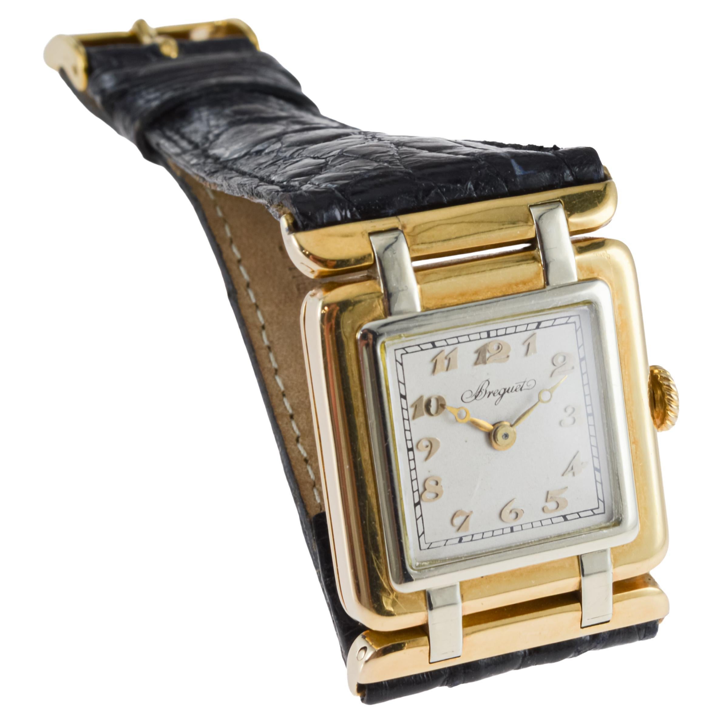 Breguet 18Kt. Yellow and White Gold Art Deco Watch with Articulated Lugs, 1930's For Sale 6