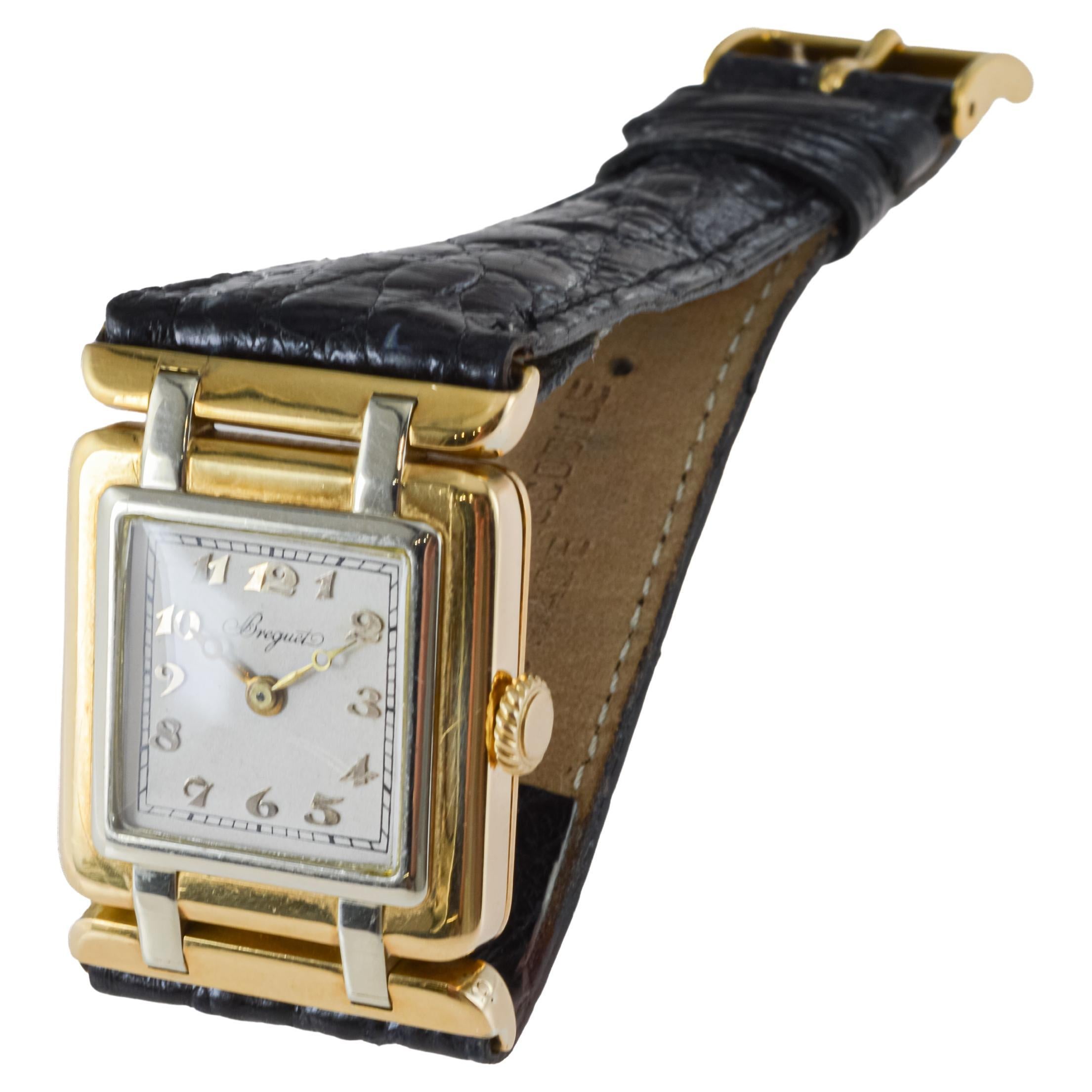Breguet 18Kt. Yellow and White Gold Art Deco Watch with Articulated Lugs, 1930's For Sale 8