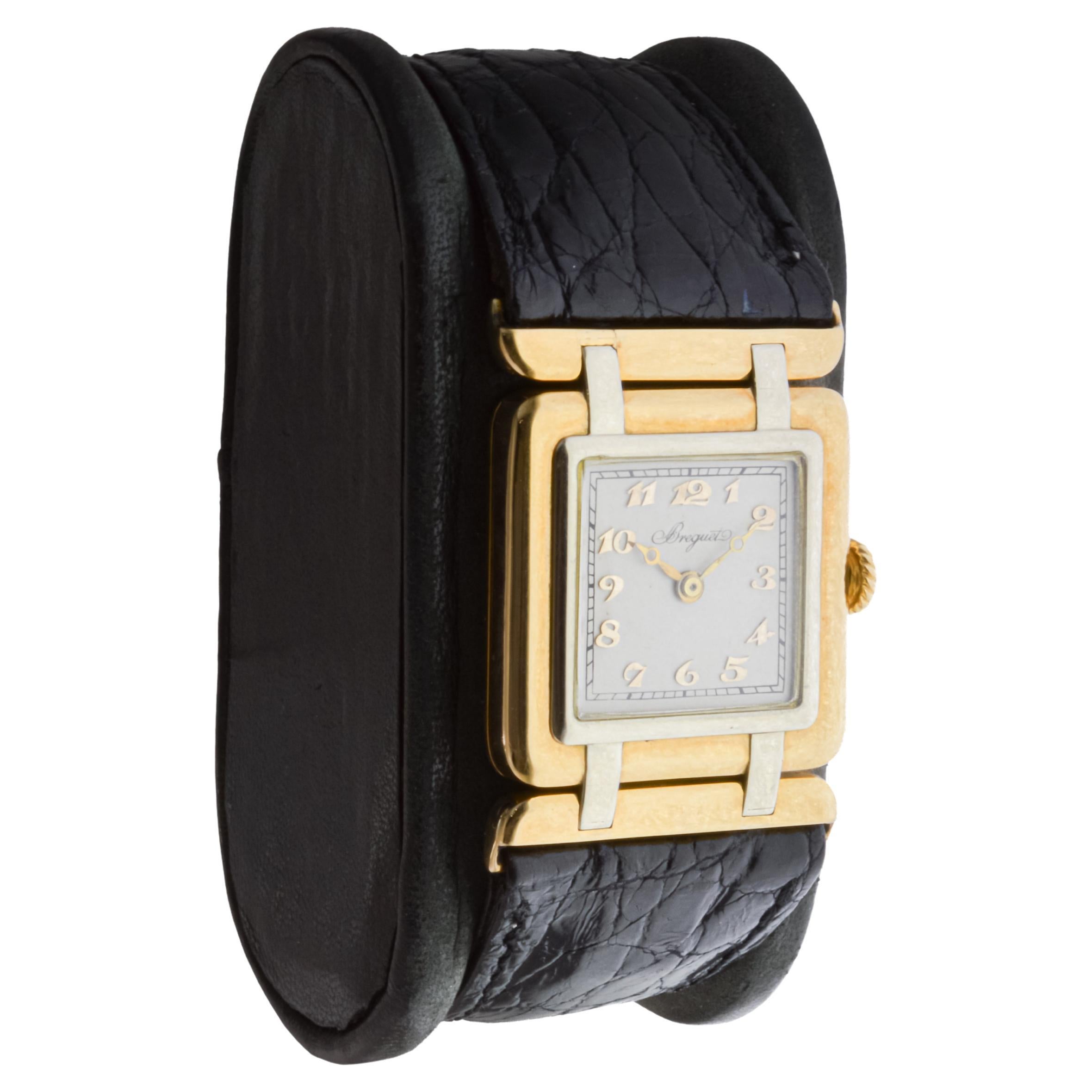 Women's or Men's Breguet 18Kt. Yellow and White Gold Art Deco Watch with Articulated Lugs, 1930's For Sale