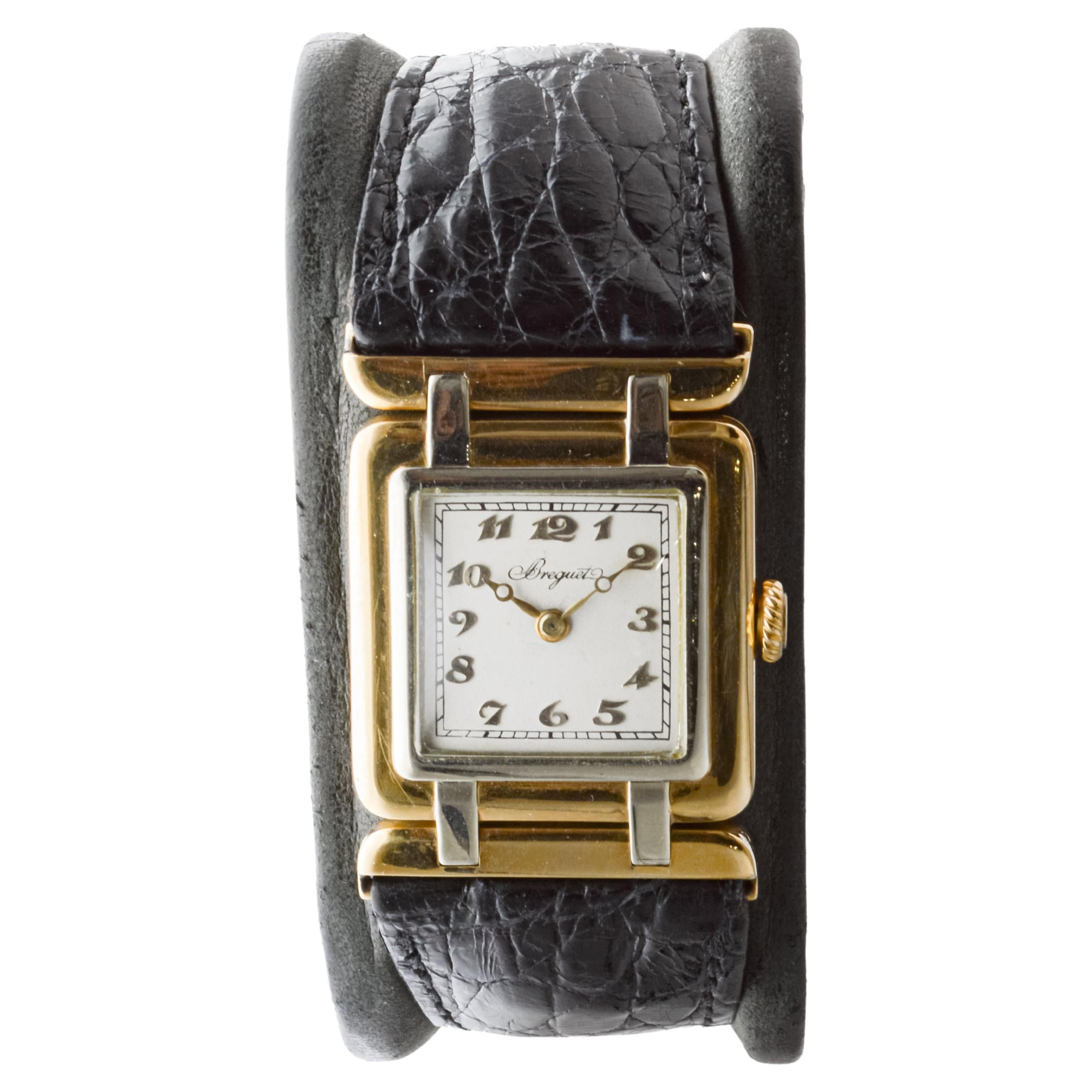Breguet 18Kt. Yellow and White Gold Art Deco Watch with Articulated Lugs, 1930's For Sale 1