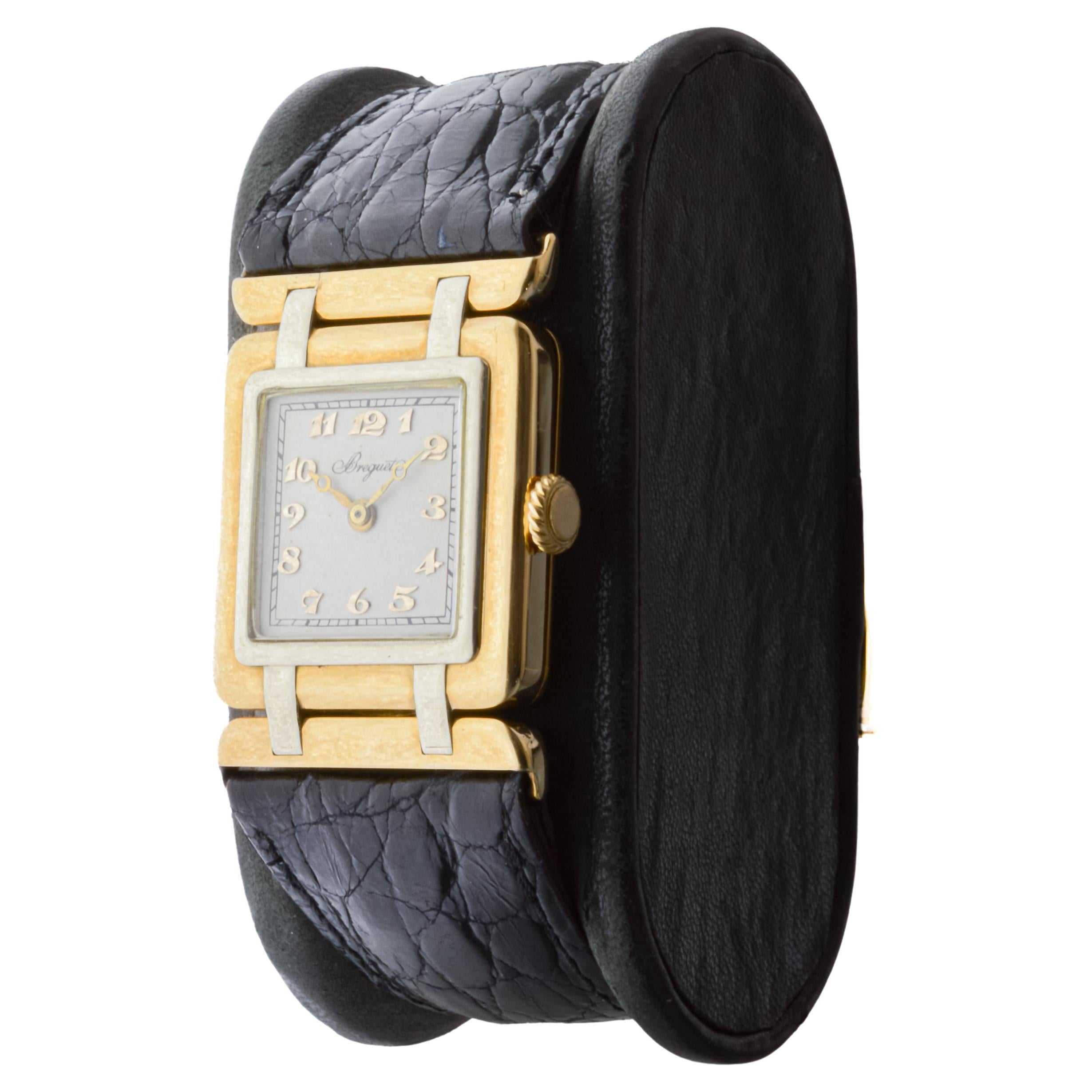 Breguet 18Kt. Yellow and White Gold Art Deco Watch with Articulated Lugs, 1930's For Sale 4