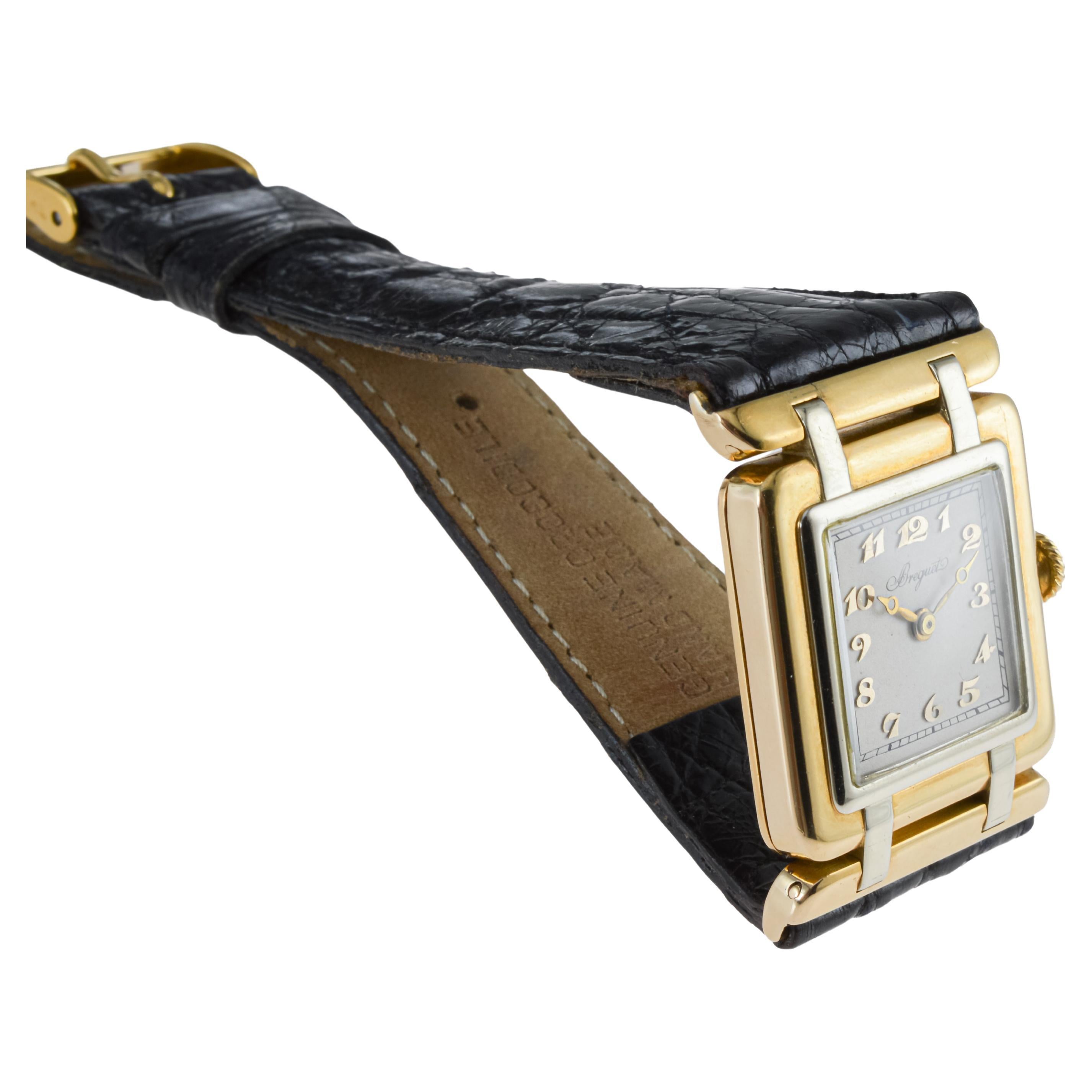 Breguet 18Kt. Yellow and White Gold Art Deco Watch with Articulated Lugs, 1930's For Sale 5