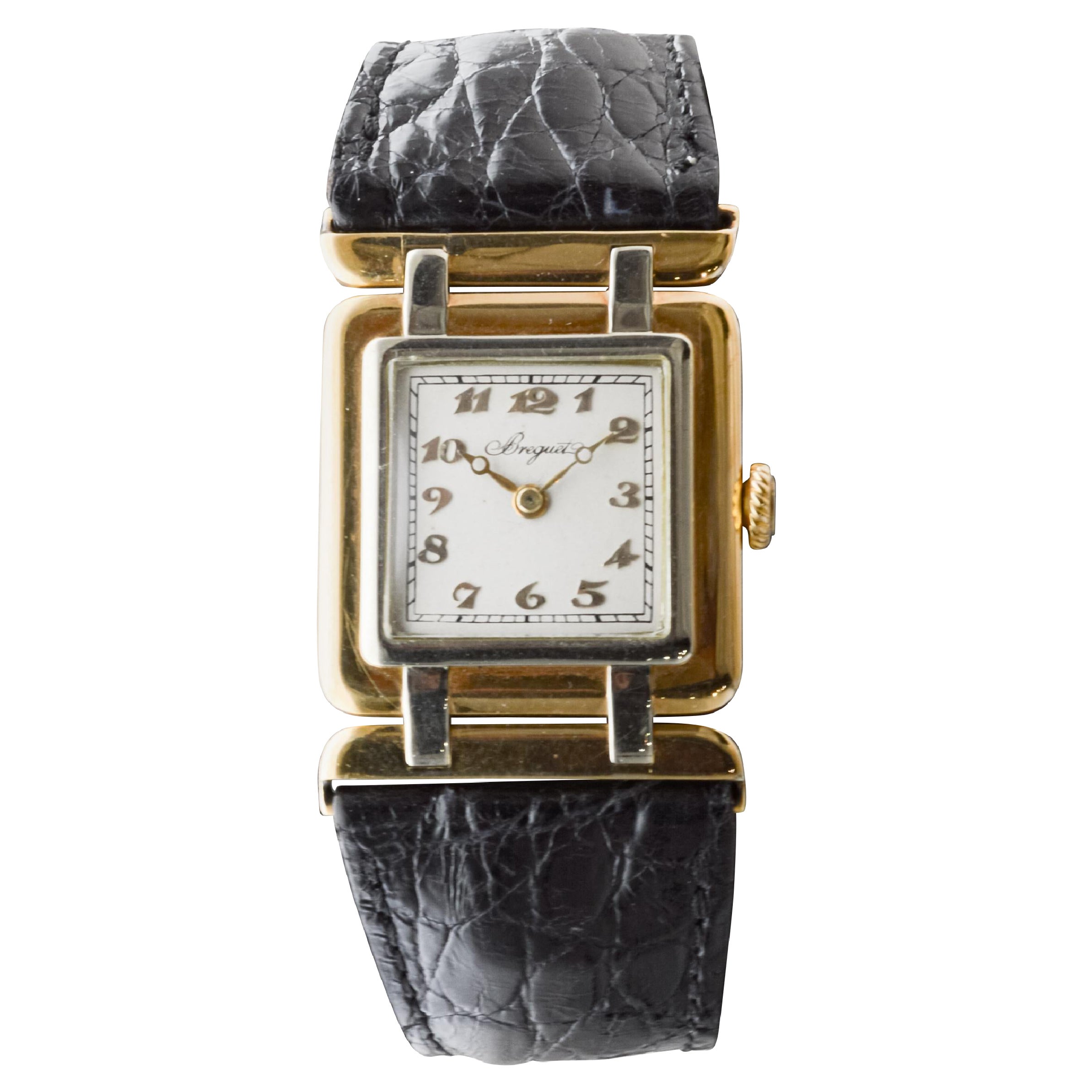 Breguet 18Kt. Yellow and White Gold Art Deco Watch with Articulated Lugs, 1930
s