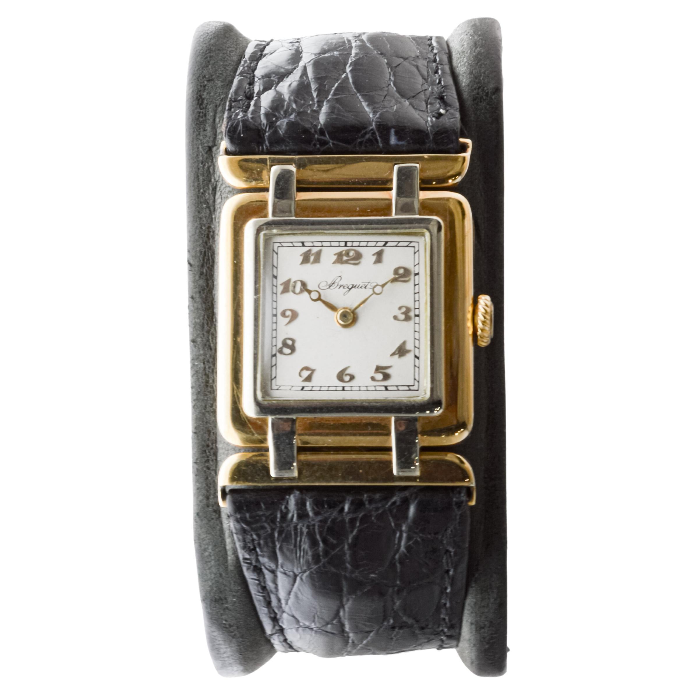 Breguet 18Kt. Yellow and White Gold Art Deco Watch with Articulated Lugs, 1930's