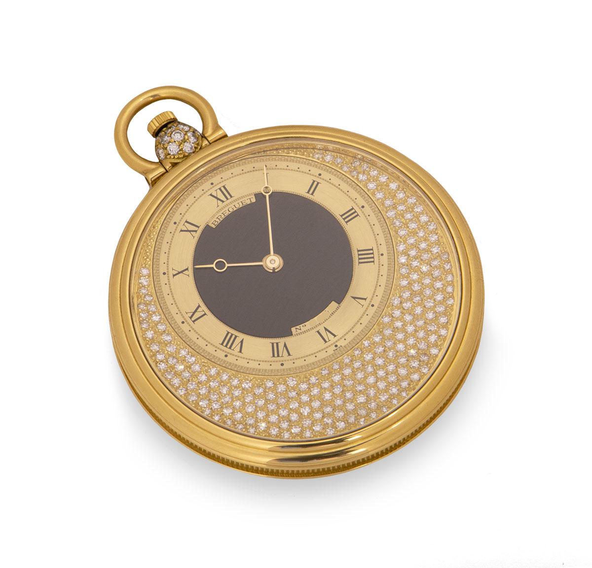 Breguet. A Yellow Gold Onyx Centre Pave Diamond Set Dial Pocket Watch C1980 In Excellent Condition In London, GB