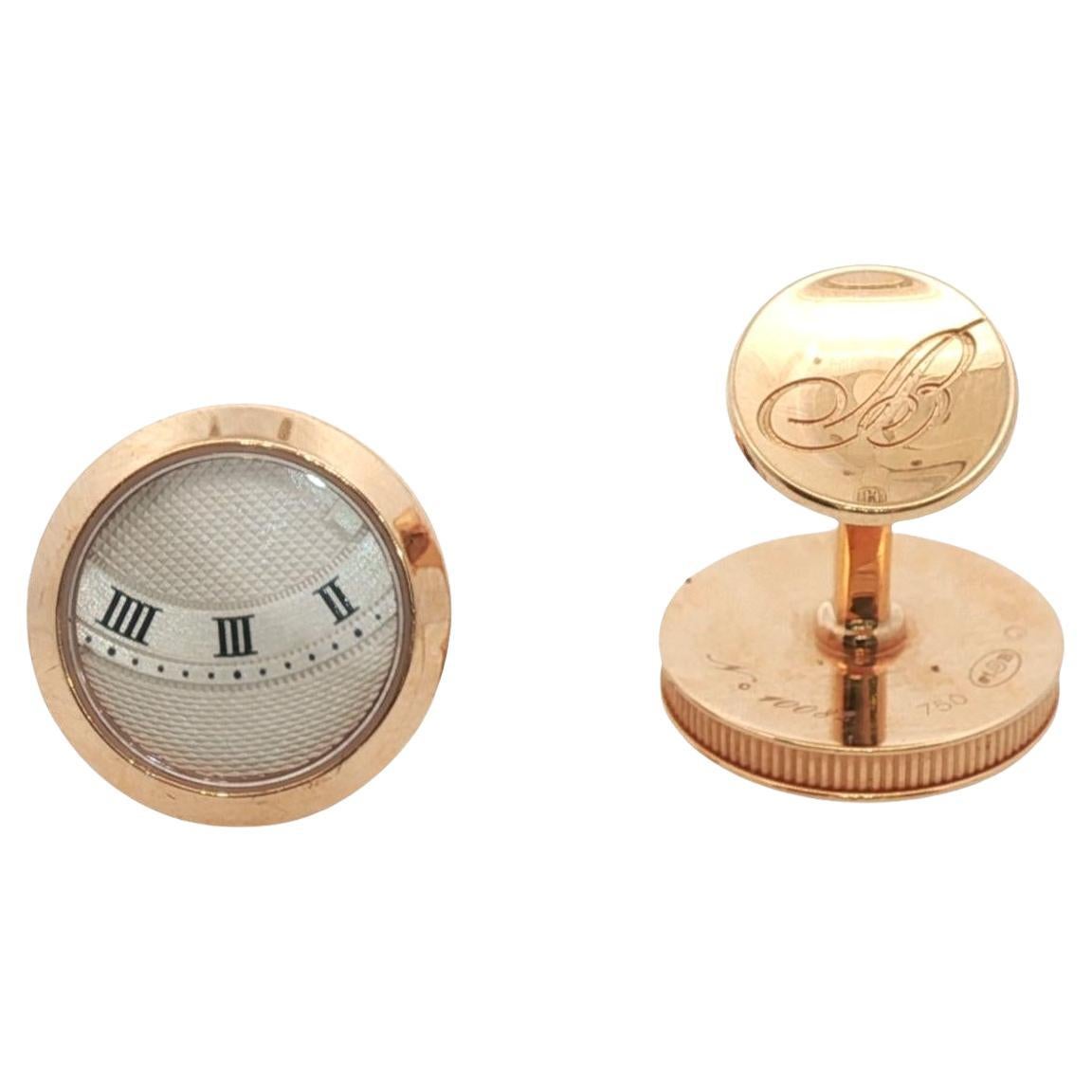 Breguet Cadran Guilloche Round Shape 18 Karat Rose Gold Cufflinks im Angebot