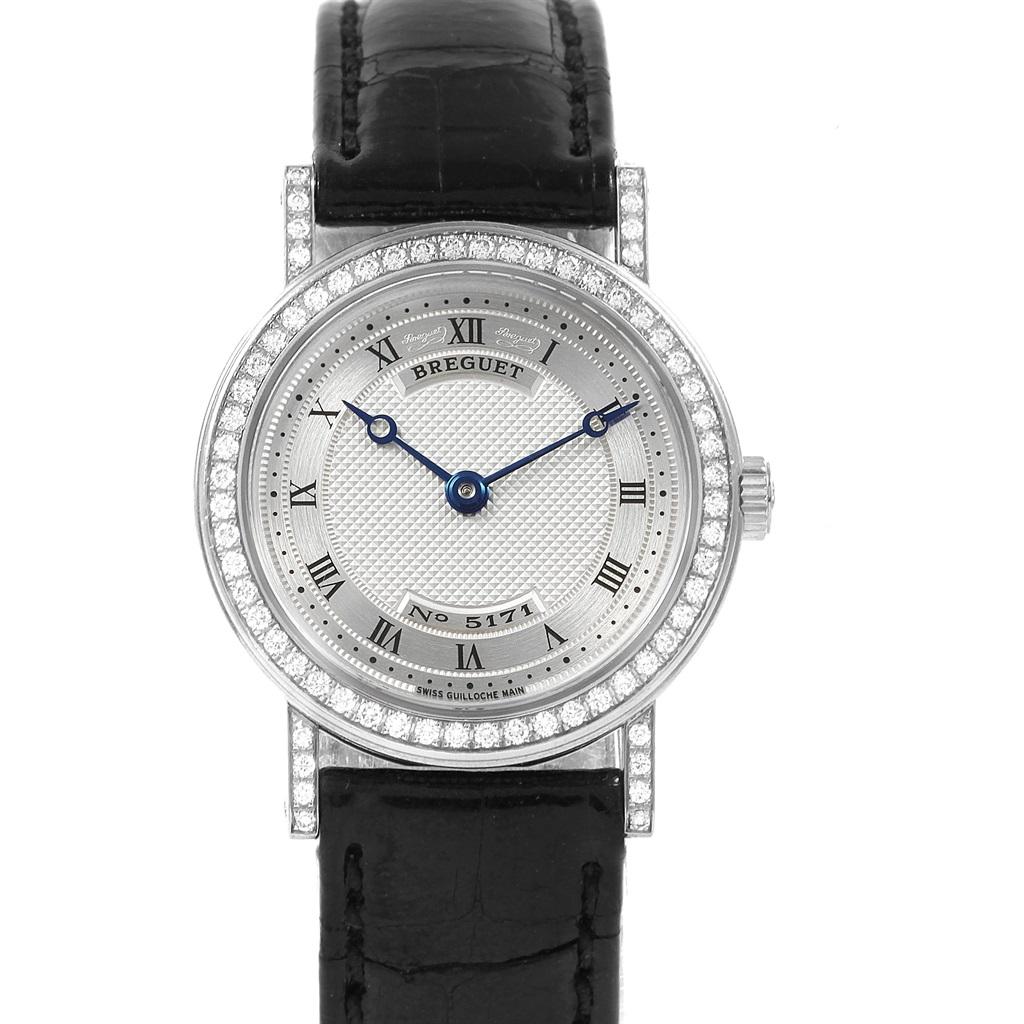 Breguet Classique 18K White Gold Diamond Ladies Watch 8561. Manual-winding movement. Caliber 503, rhodium-plated, fausses cotes decoration, 18 jewels, straight line lever escapement, monometallic balance adjusted to 5 positions, shock-absorber,