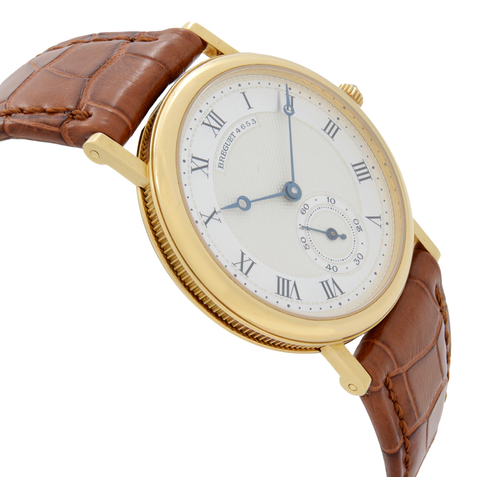 Breguet Classique 18k Gold Silver Guilloche Dial Hand-Wind Mens Watch 3290 In Good Condition In New York, NY