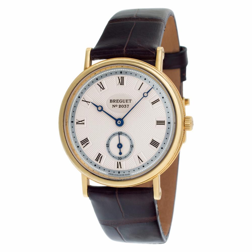 Breguet Classique Reference #:3910. Breguet Classique in 18k on leather strap. Manual w/ subseconds. Ref 3910. Circa 1990s. Fine Pre-owned Breguet Watch. Certified preowned Classic Breguet Classique 3910 watch is made out of yellow gold on a Brown